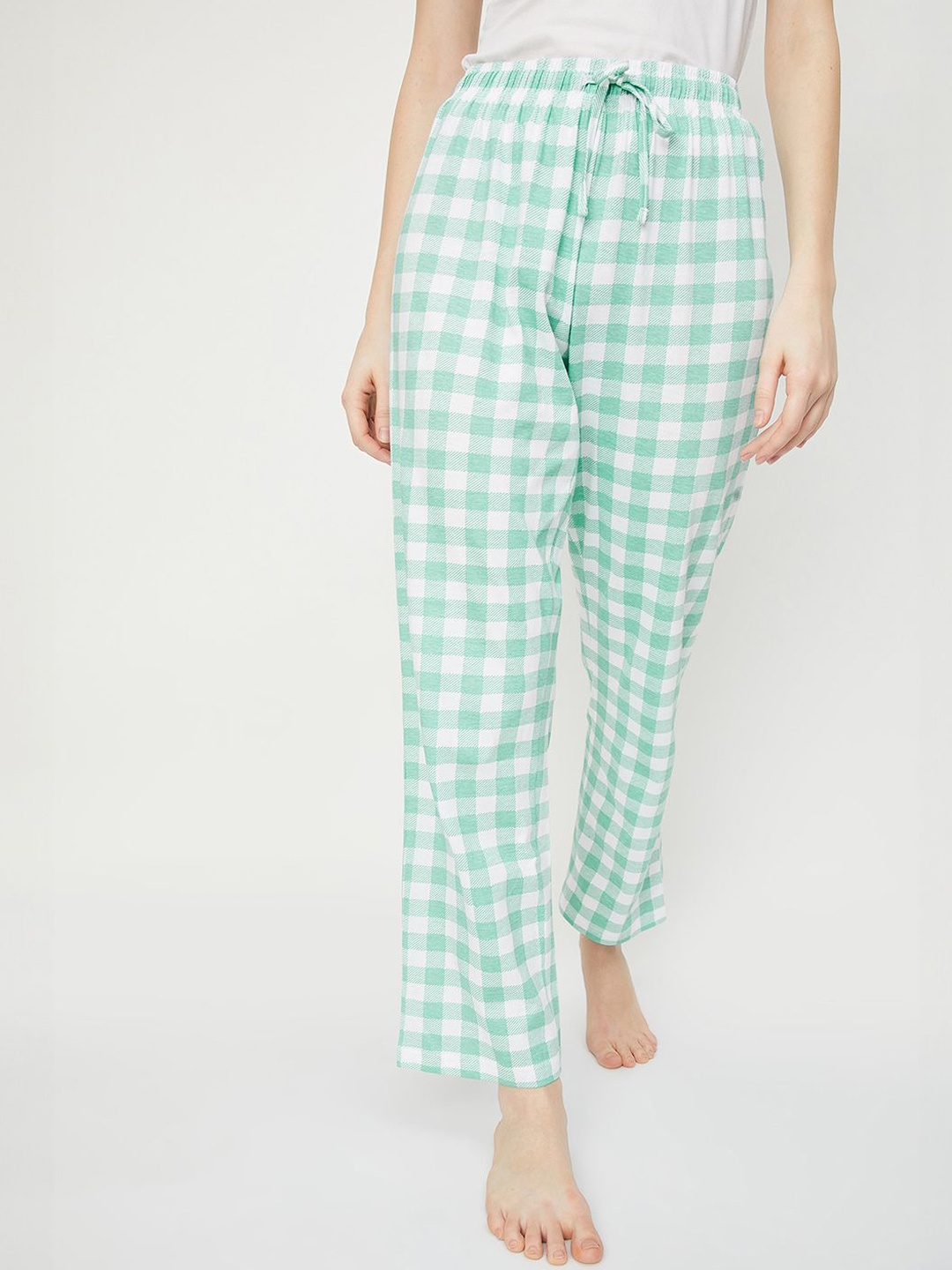

max Women Checked Pure Cotton Mid Rise Lounge Pants, White