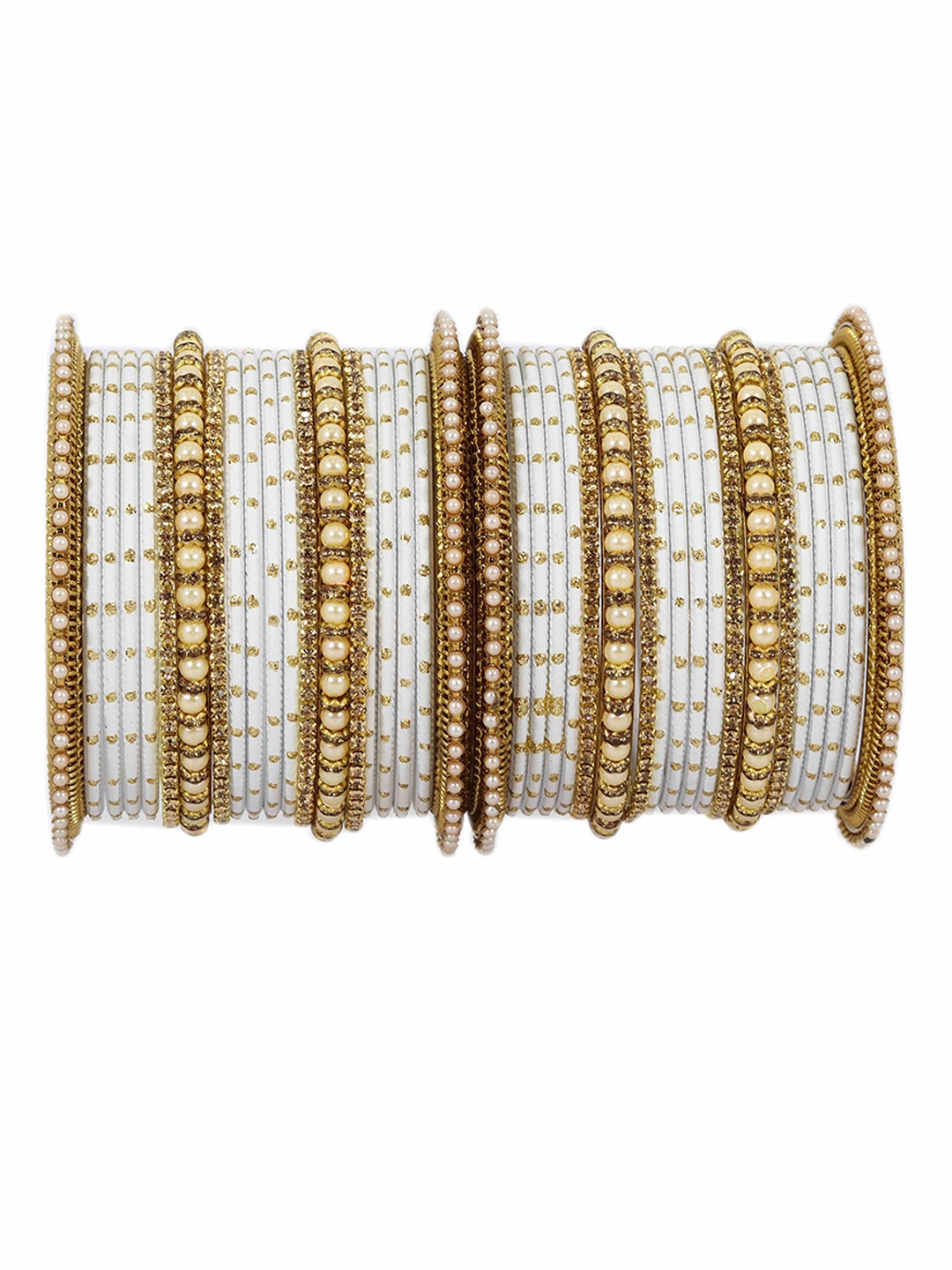 

ZULKA Set of 60 Metal Zircon Gemstone & Ballchain Bangles, White