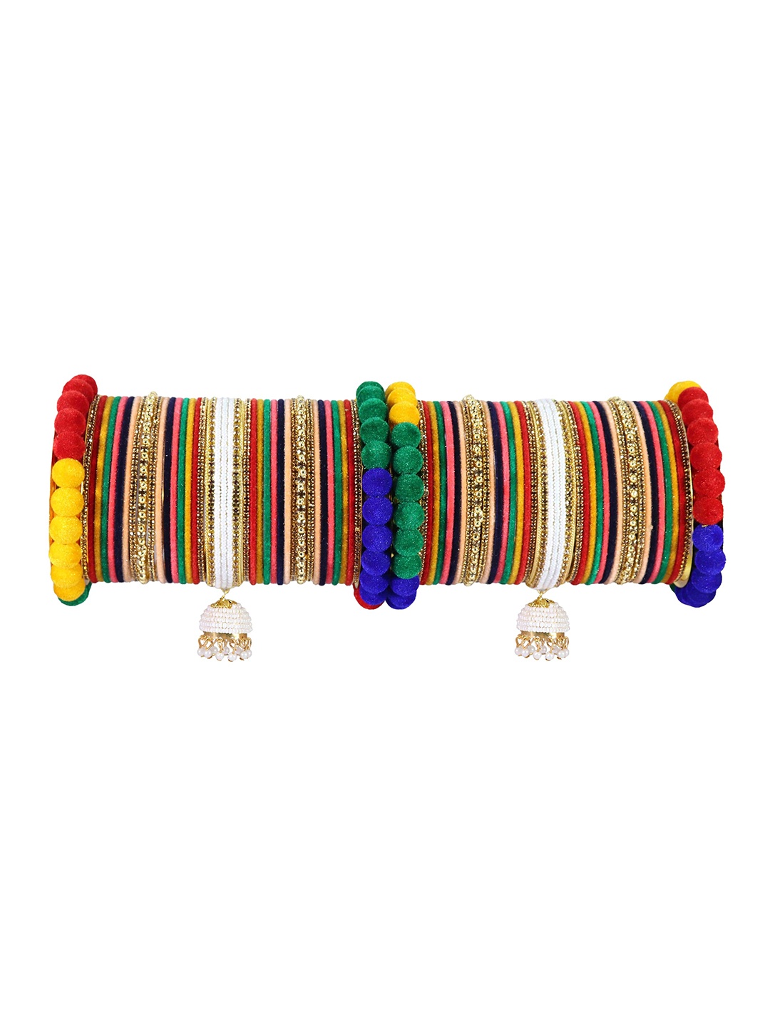 

ZULKA Set of 86 Moti Velvet Bangles, Red