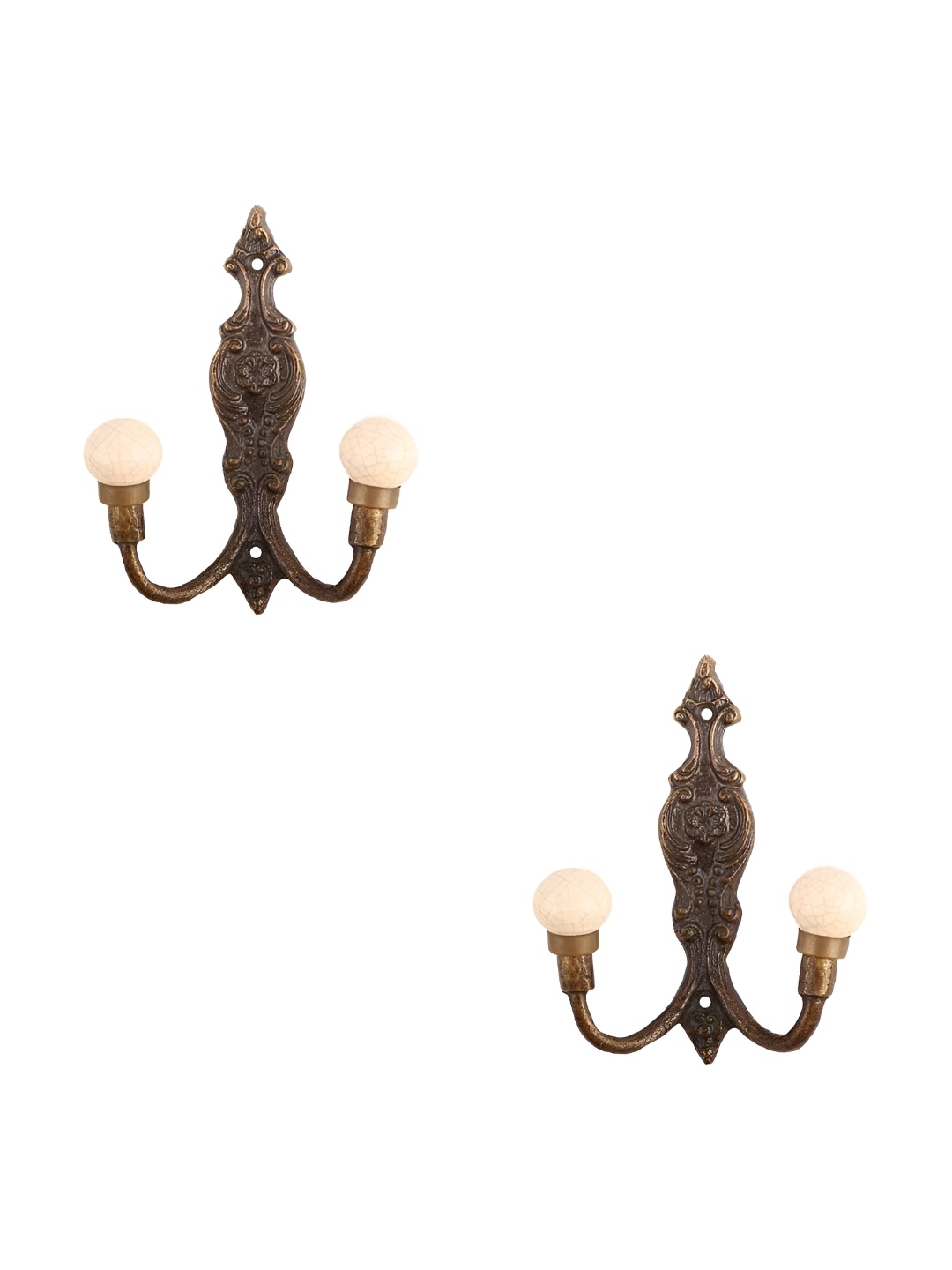 

IndianShelf Cream Coloured 2 Pieces Ceramic Crackle Key Wall Hooks