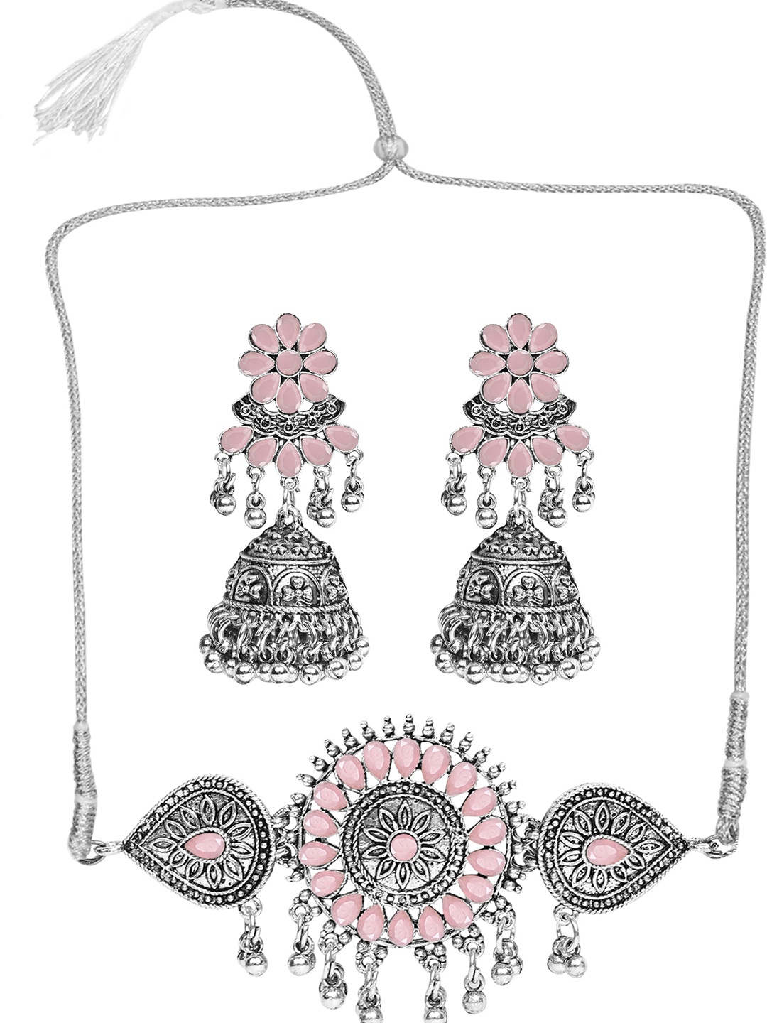 

SUNHARI Stone-Studded Jewellery Set, Silver