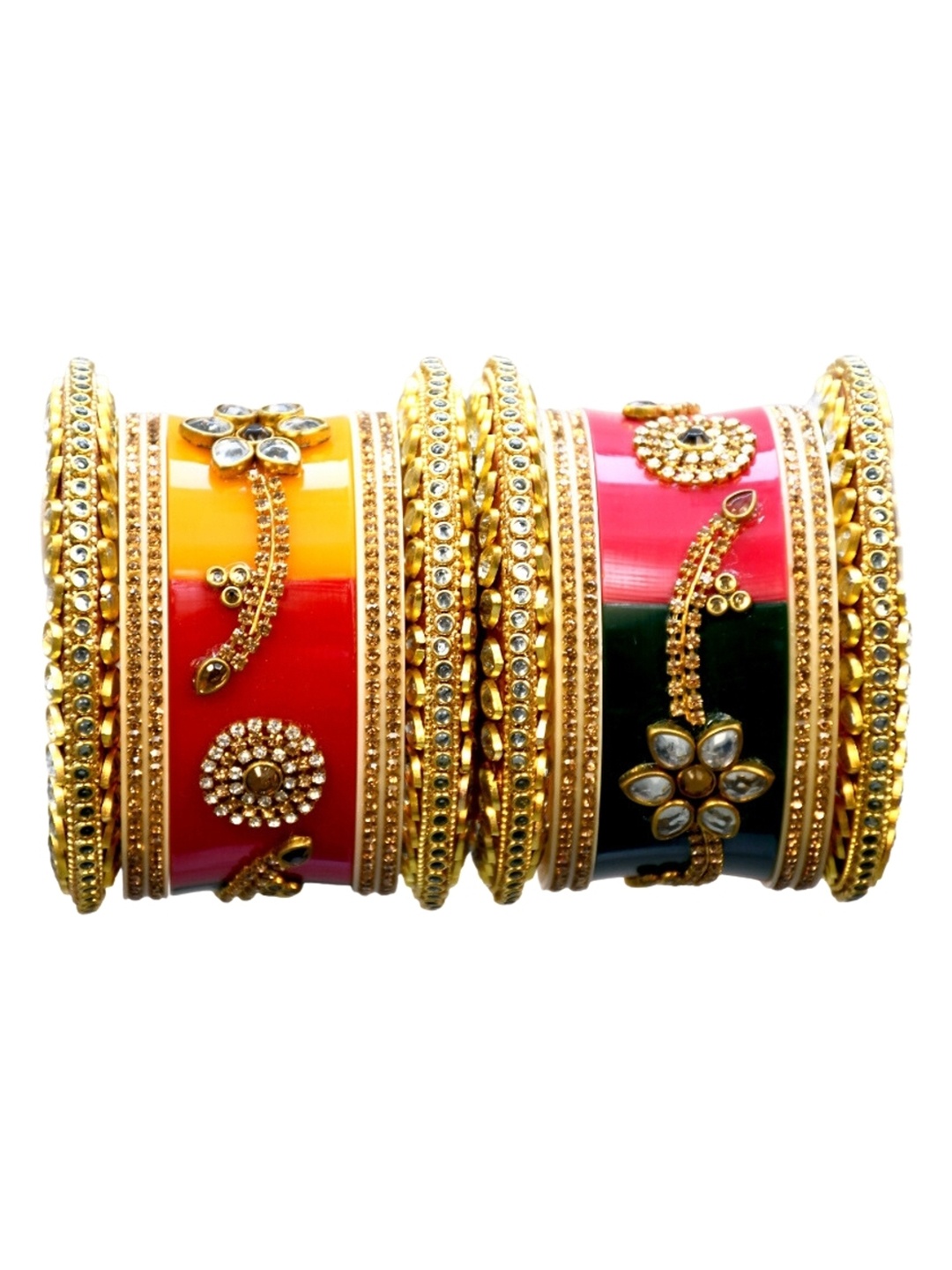 

Align Set Of 2 Gold-Plated AD -Studded & Beaded Chuda Bangles