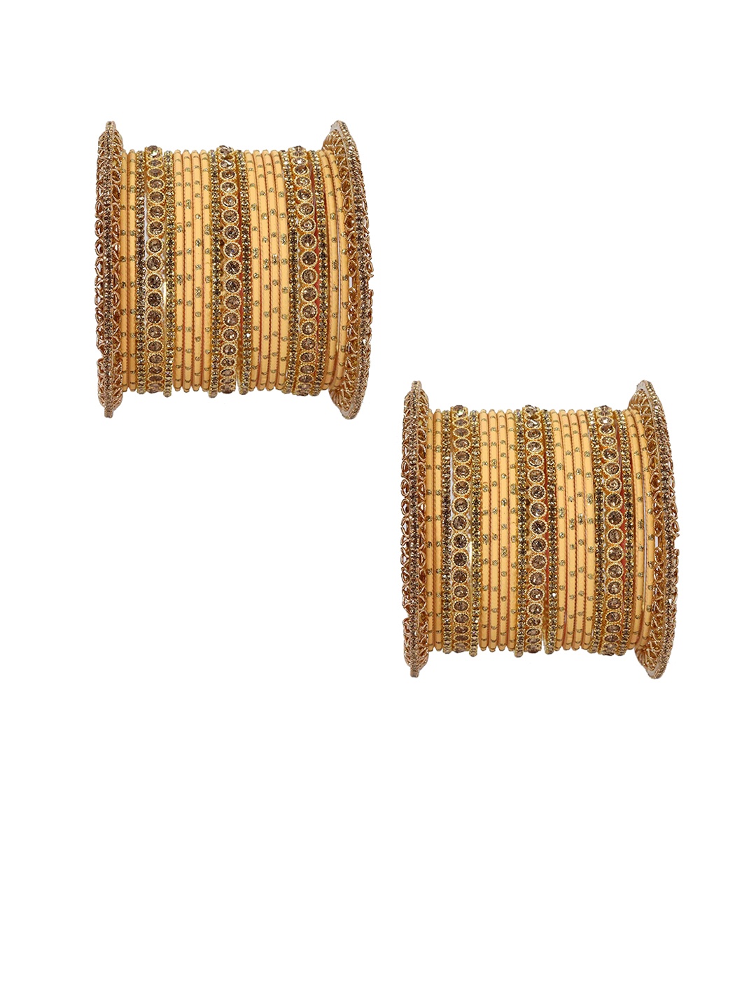 

Set of 46 Non-Precious Metal Base and studded with Zircon Gemstone or Zari Dotted Bangles, Green