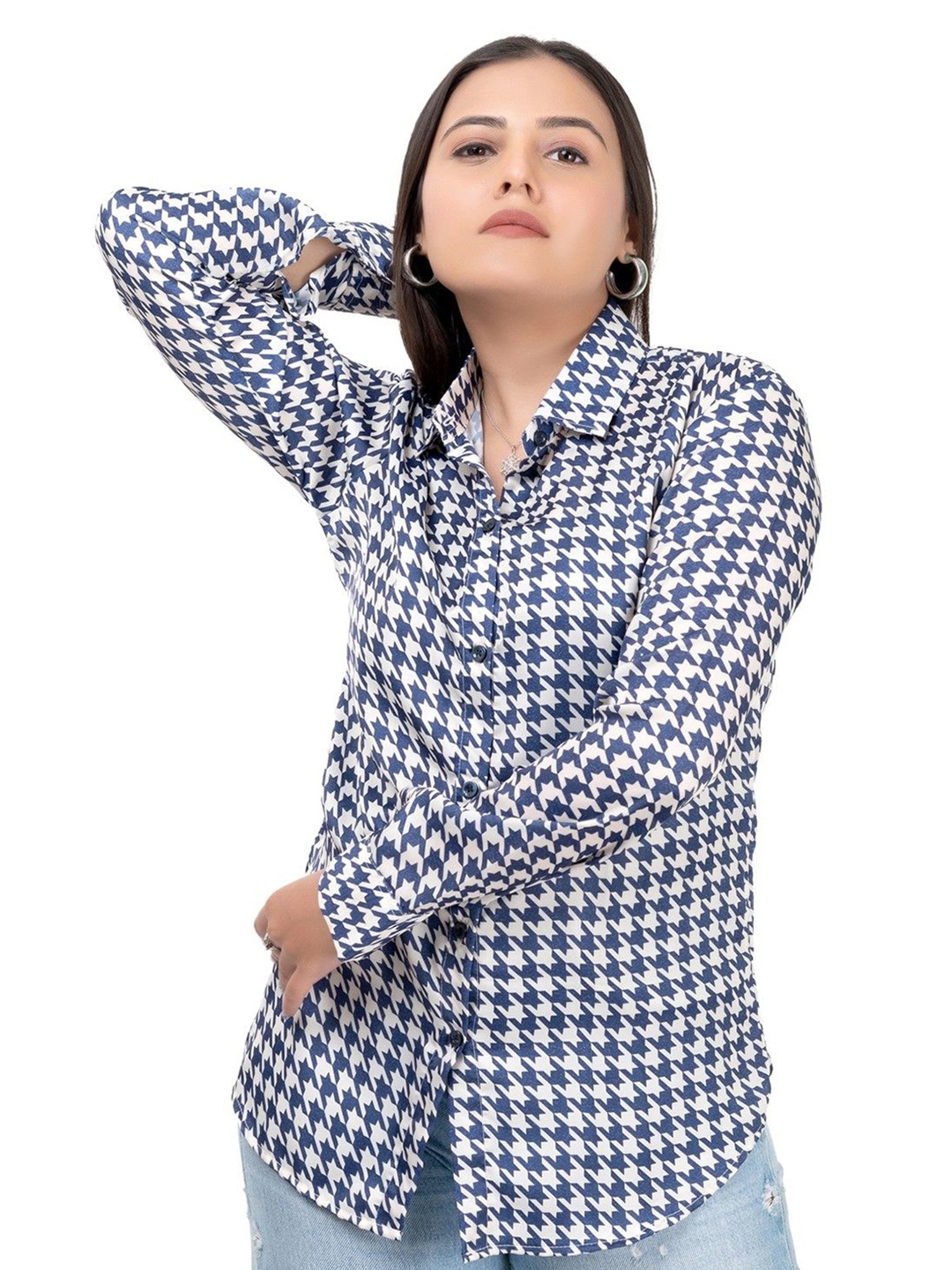 

MatterBlue Women Comfort Spread Collar Solid Satin Relaxed Fit Casual Shirt, Blue