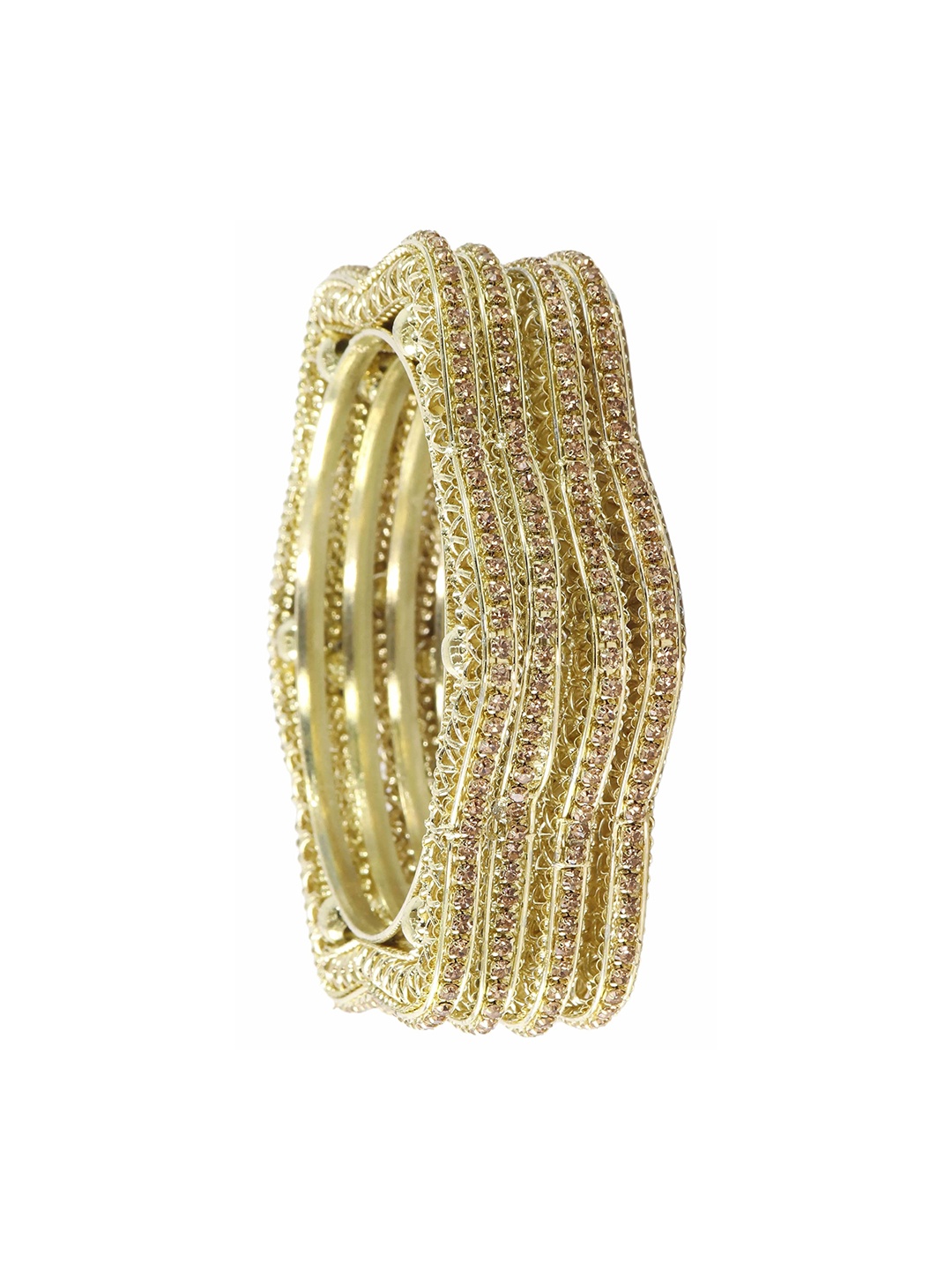 

ZULKA Set of 4 Zircon Diamond Studded Star Design Alloy Metal Bangles, Gold
