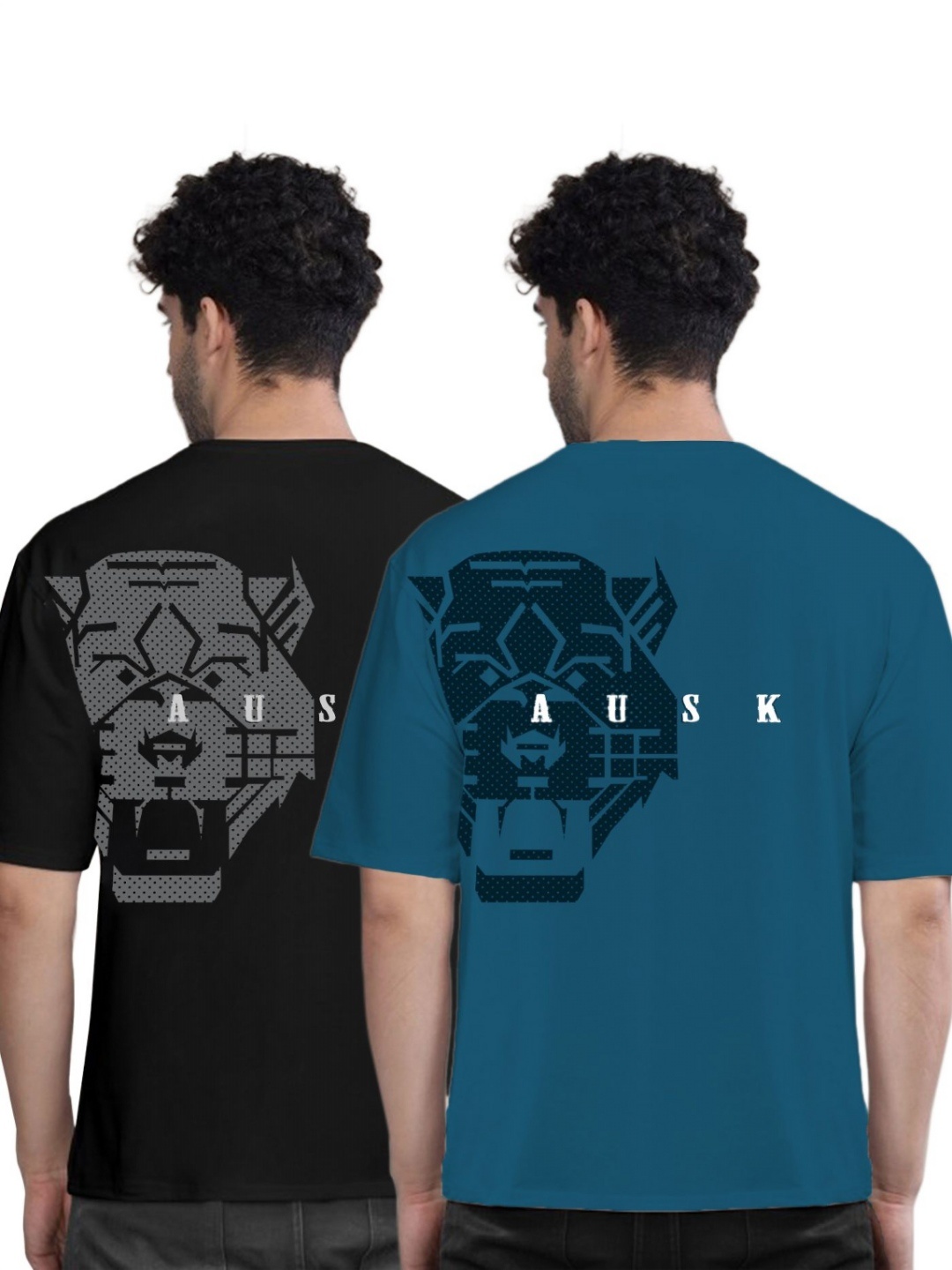 

AUSK Men Pack Of 2 Graphic Printed Round Neck Cotton Oversized T-shirts, Black