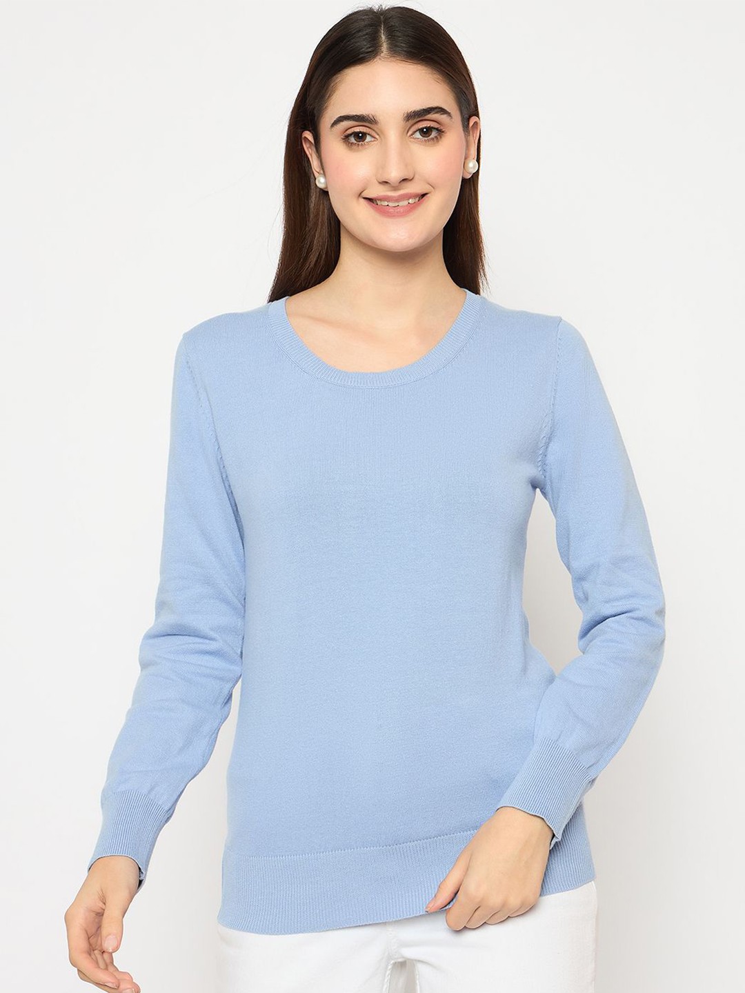 

Madame Women Round Neck Pullover Sweaters, Blue