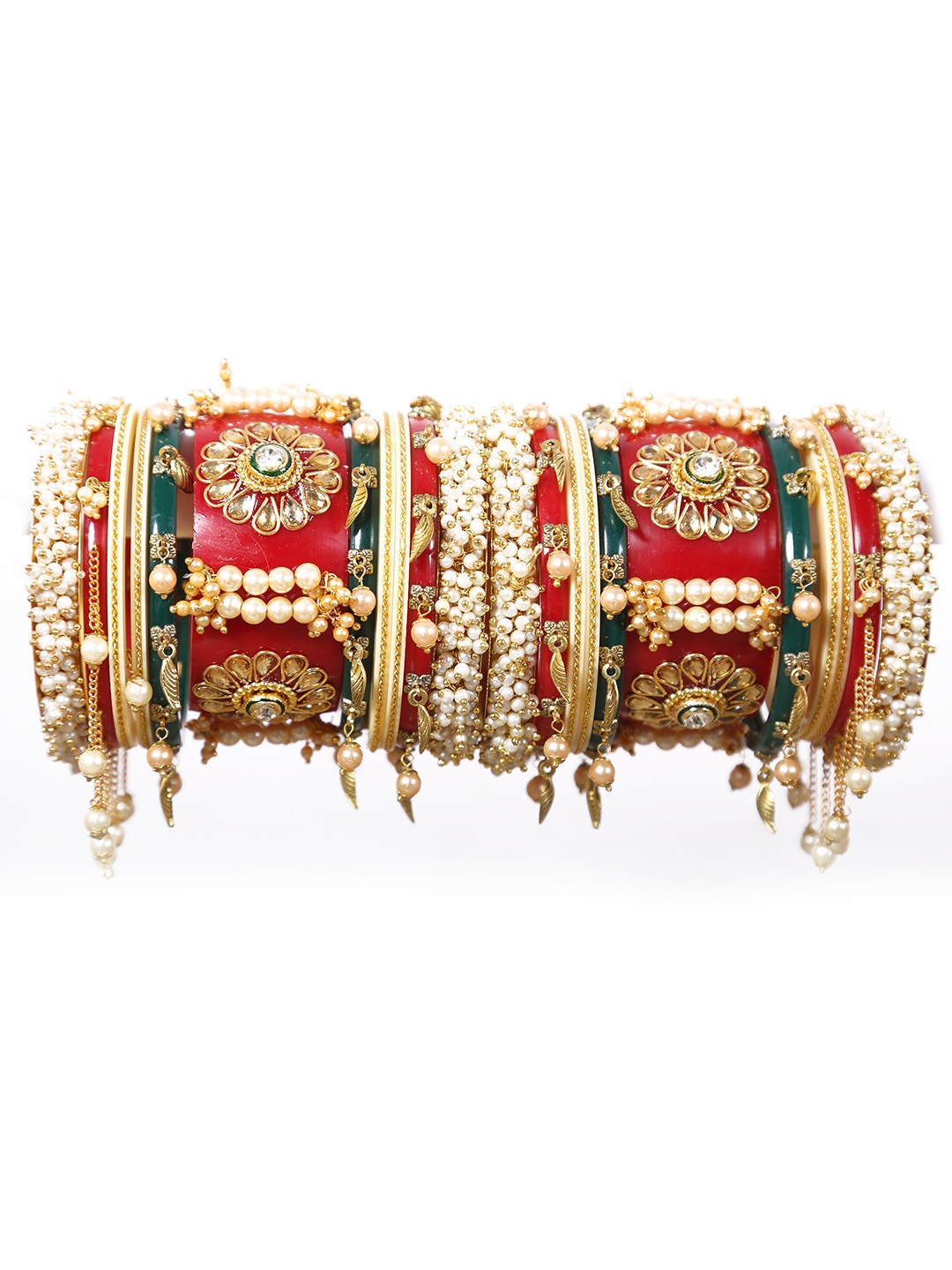 

Align Set Of 2 Gold-Plated Stone Studded & Beaded Chuda Bangles