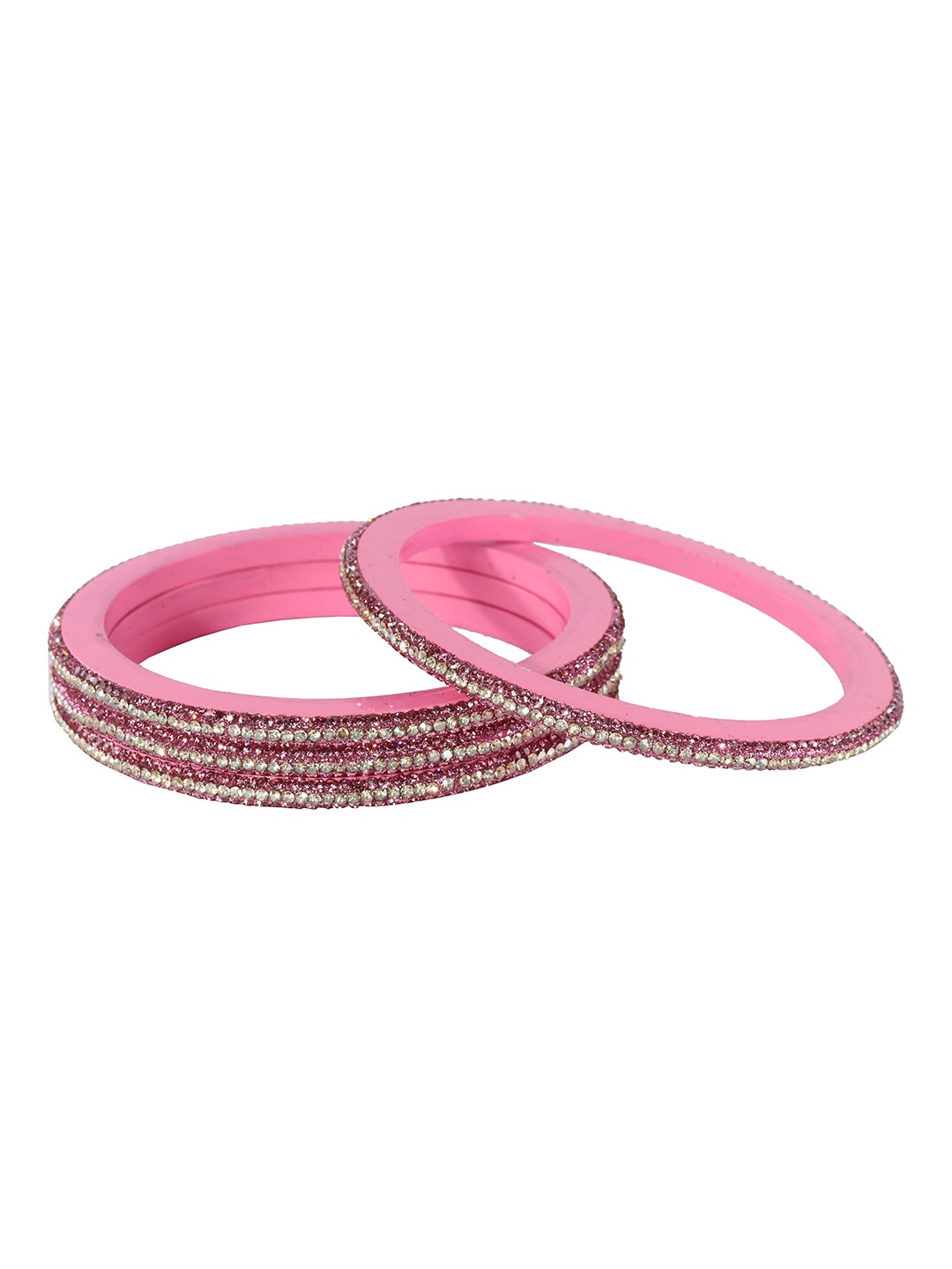 

ZULKA Set of 4 Traditional Lace with Zircon Diamond Stone Bangles, Pink