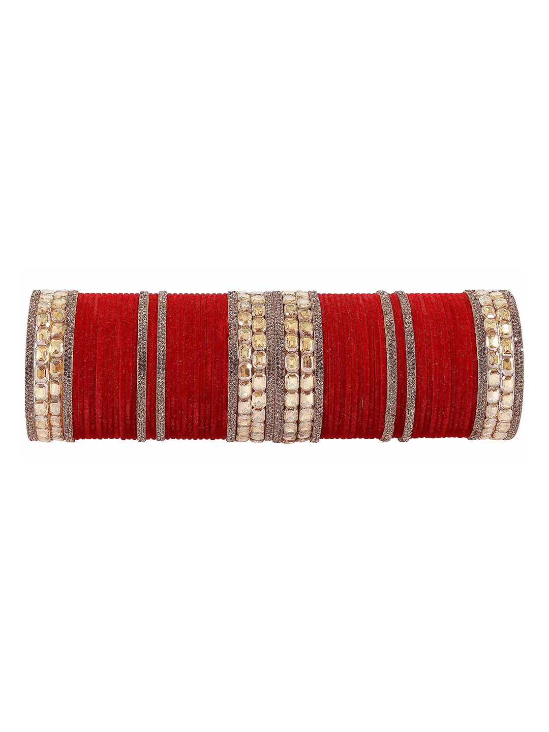 

ZULKA Set of 68 Alloy Base Velvet Finish Artificial Studded Bangles, Maroon