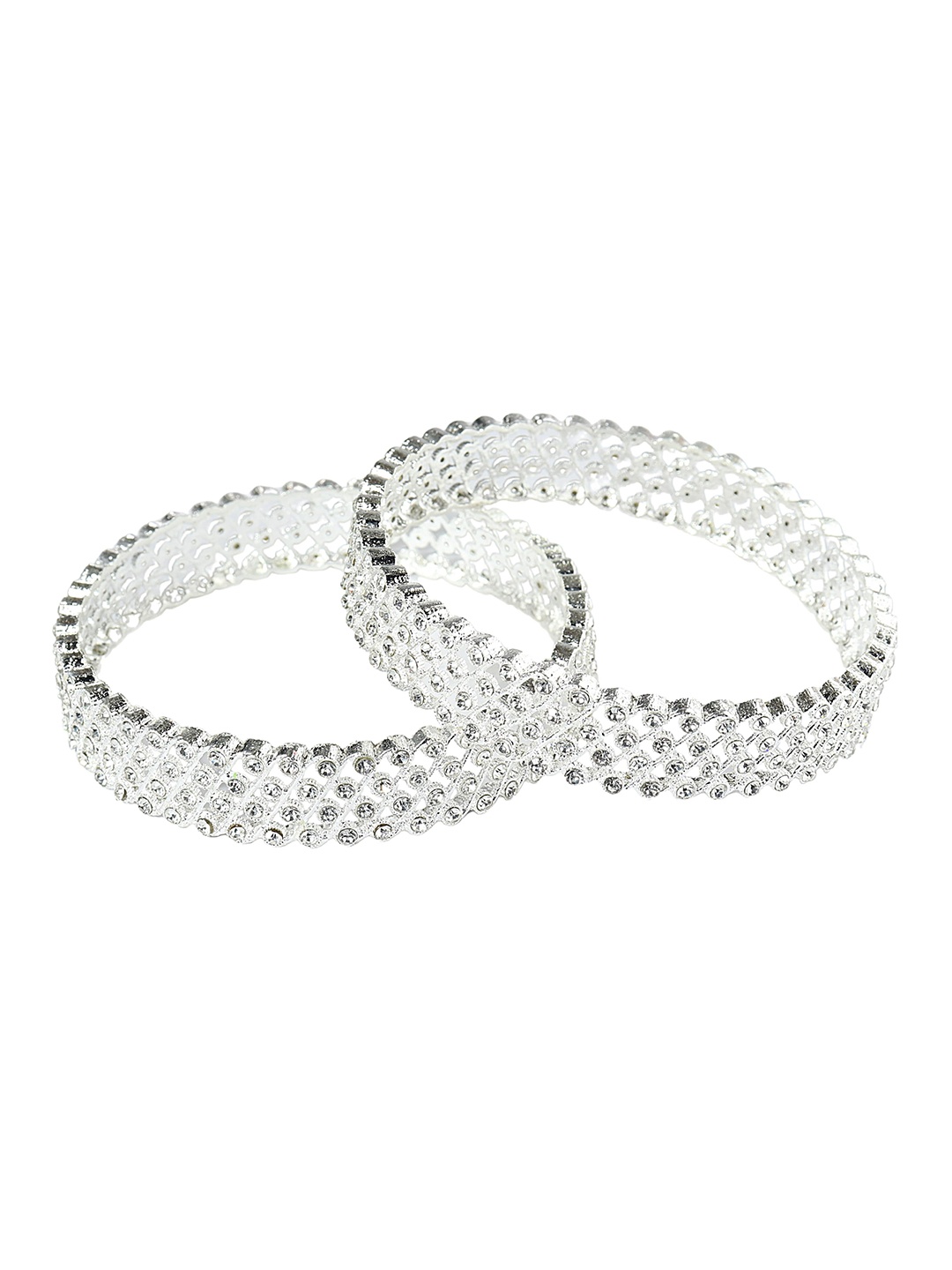 

ZULKA Set of 2 Silver Plated CZ Studded Kada Bangles