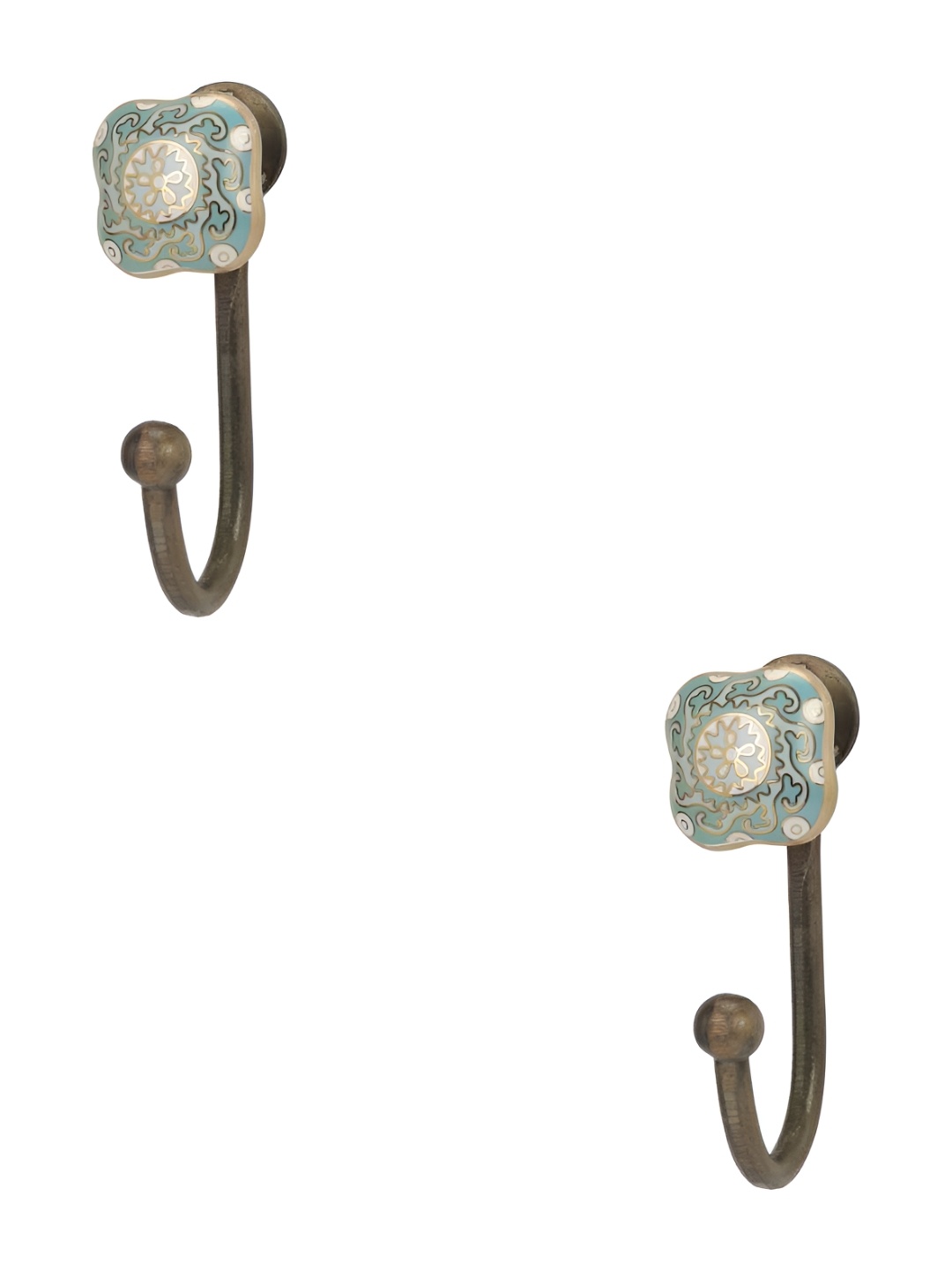 

IndianShelf Bronze & Blue 2 Pieces Abstract Printed Ceramic Wall Hook