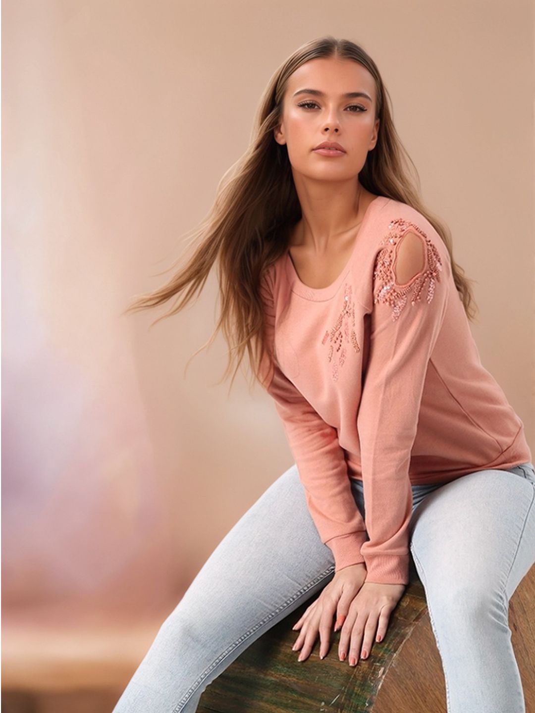 

ZYNG Women Embellished Sweatshirt, Pink