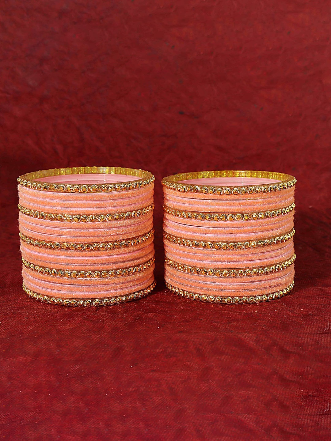 

ZULKA Set Of 34 Glass Beads Velvet Bangle, Peach