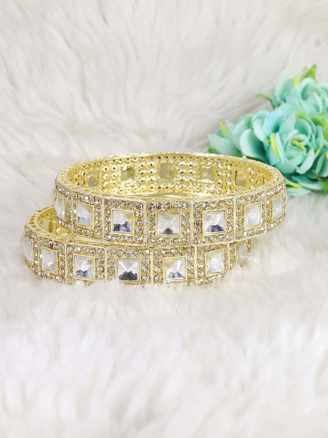

ZULKA Set of 2 Gold-Plated Zircon Diamond & Kundan Mirror Bangles