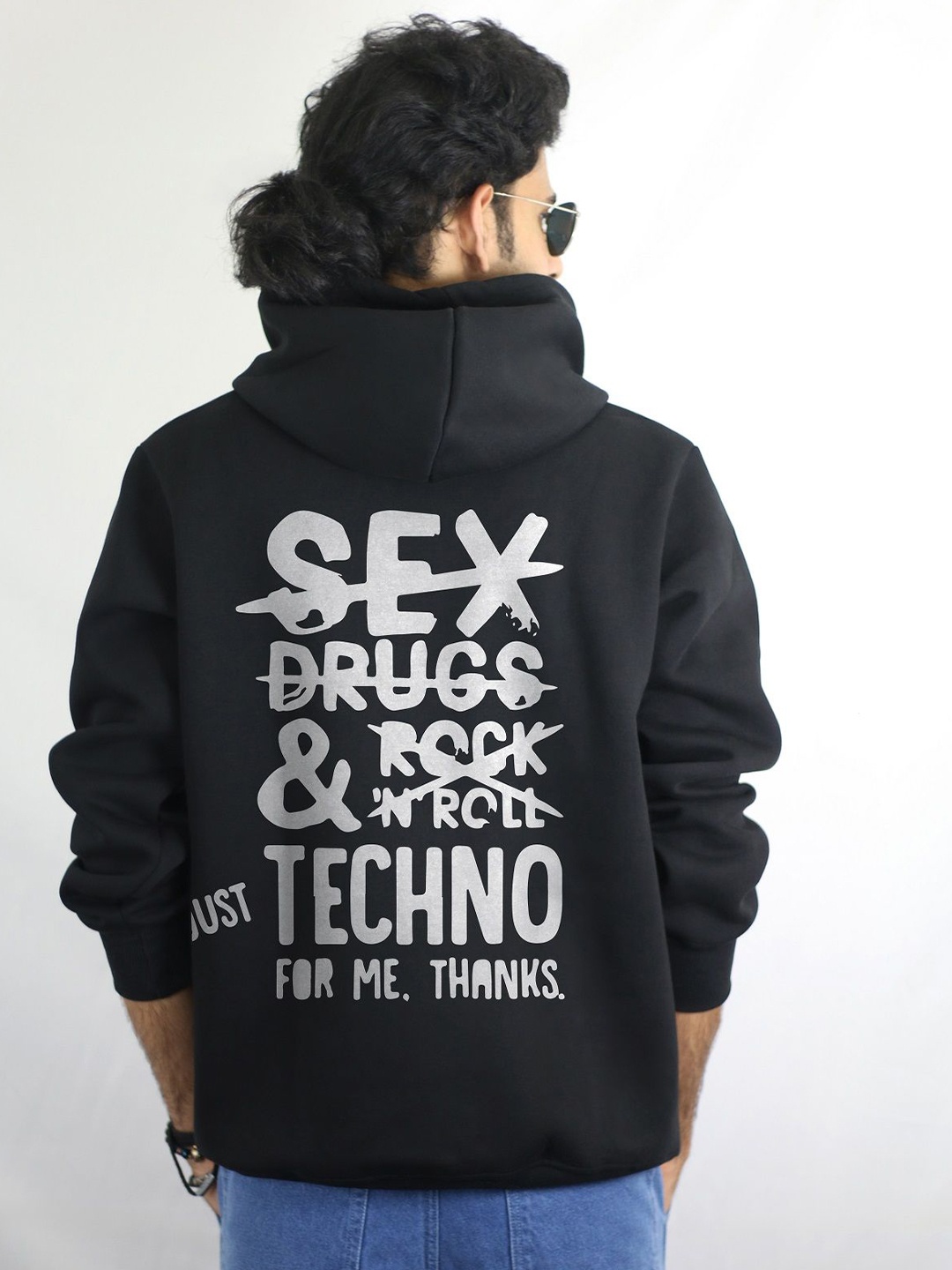 

EKSDEE Men Printed Hooded Sweatshirt, Black