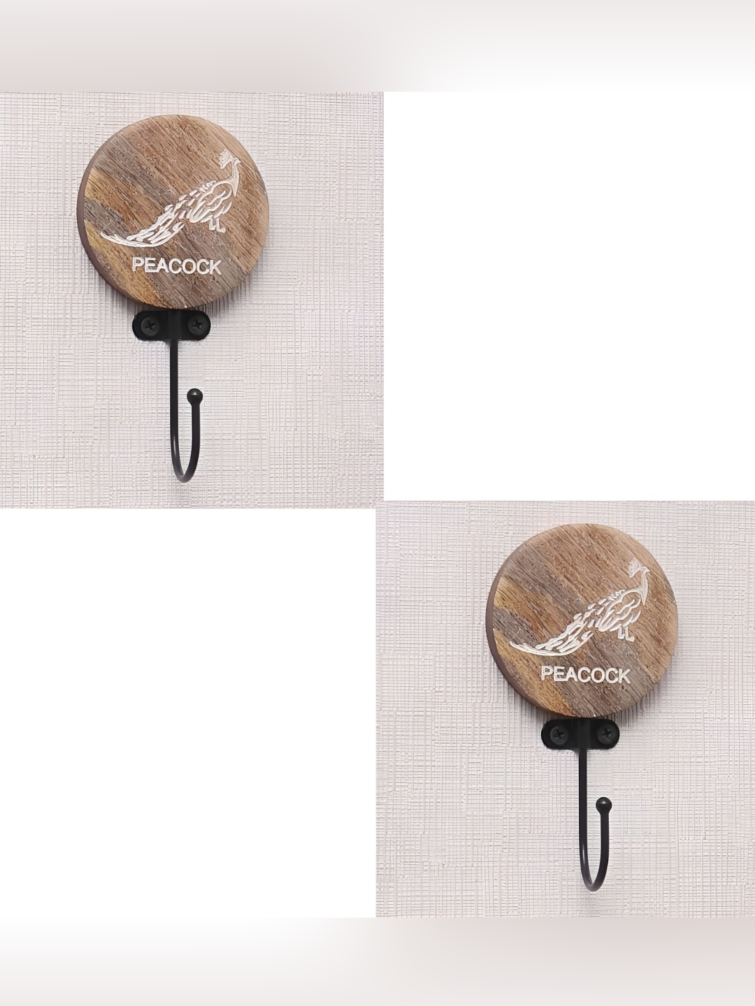 

IndianShelf Beige & Black 2 Pieces Peacock Wooden Wall Hooks