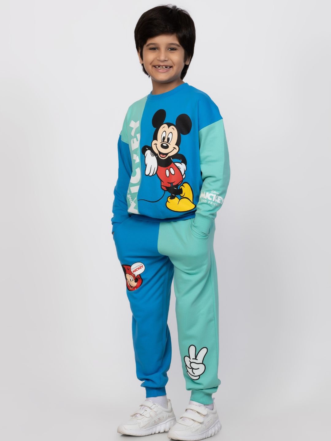 

Nap Chief Infants Unisex Mickey Colourblocked Pure Cotton Oversized Sweatshirt & Joggers, Blue