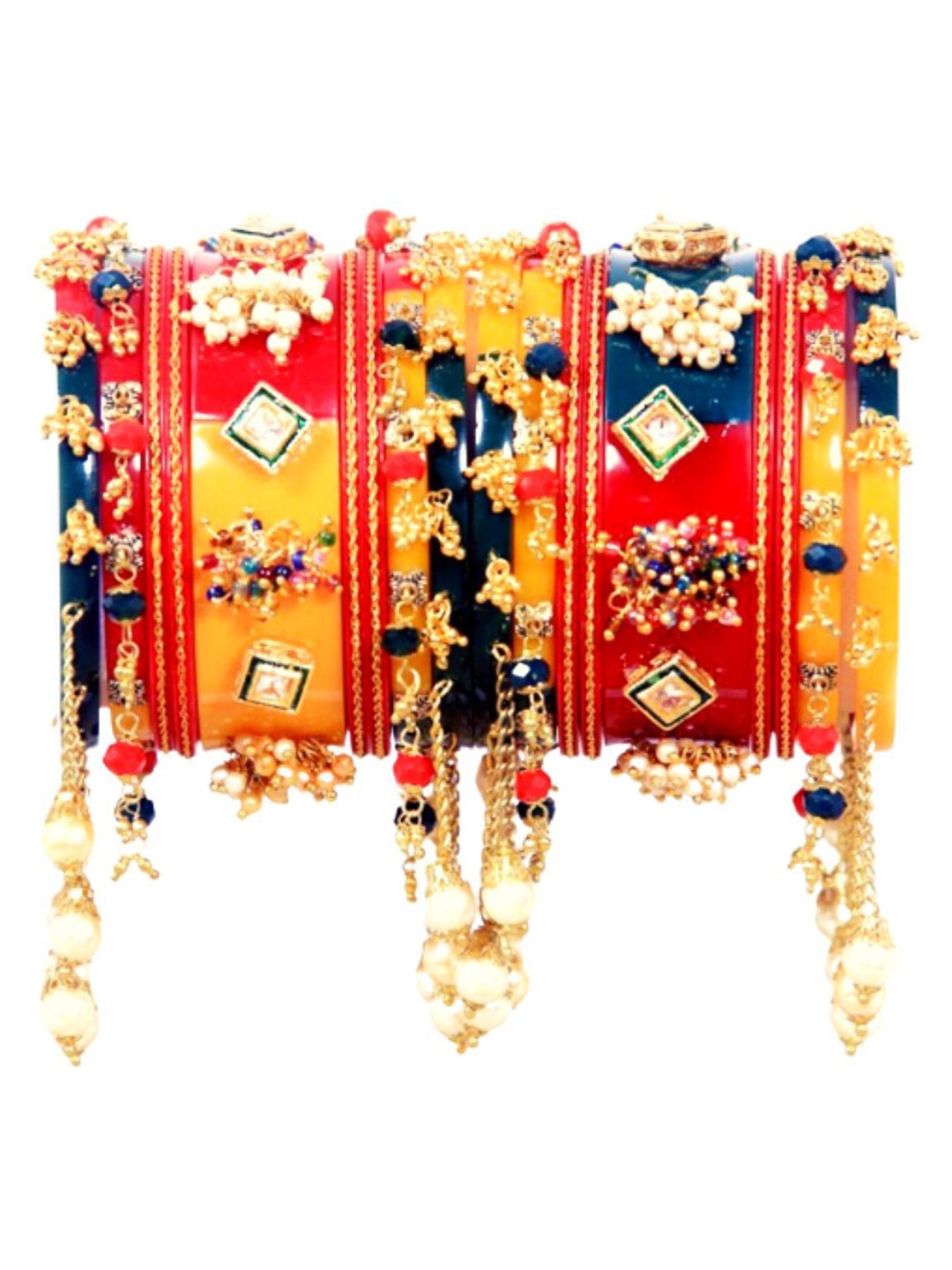 

Align Set Of 2 Stones-Studded & Beaded Bangles, Gold