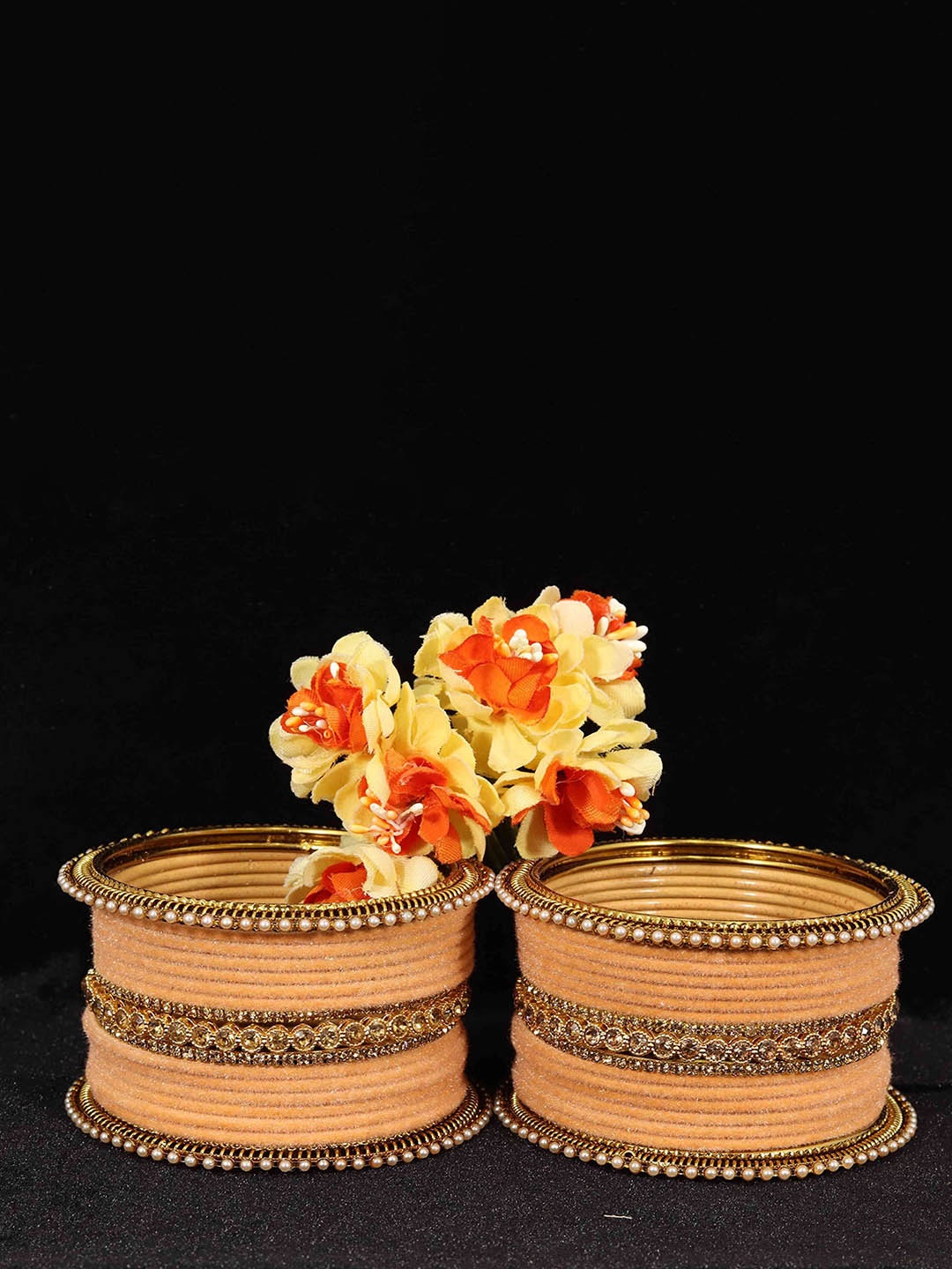 

ZULKA Set of 36 Metal Base and Studded with Zircon Gemstone Bangle, Peach