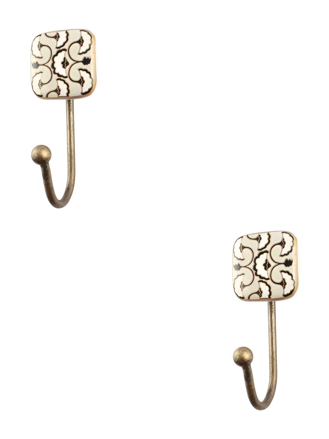 

IndianShelf Gold Toned & Cream 2 Pieces Floral Printed Ceramic Wall Hooks