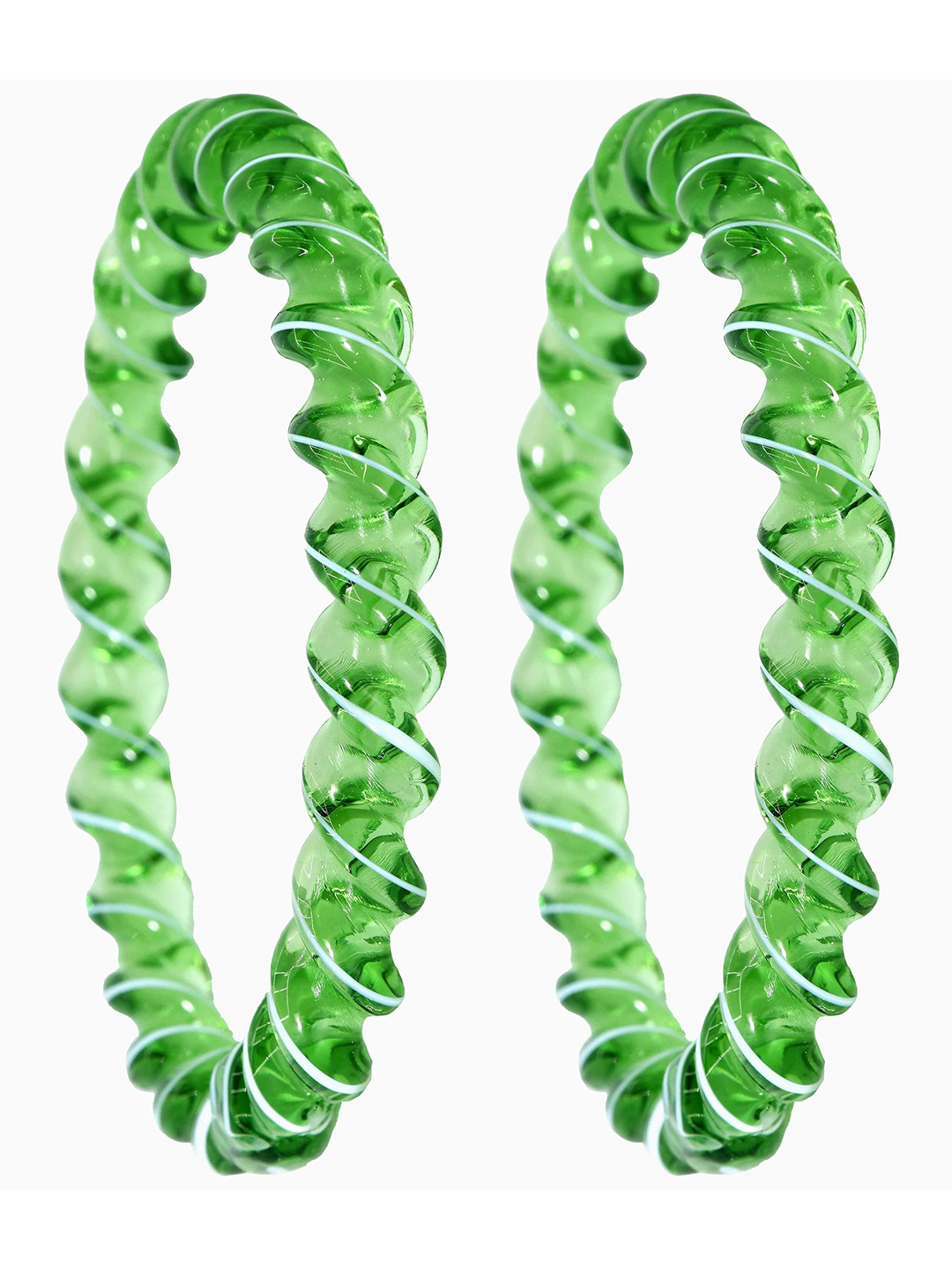 

ZULKA Set of 2 Crystal Twisted Design Spiral Glass Kada | Glass Kada, Green