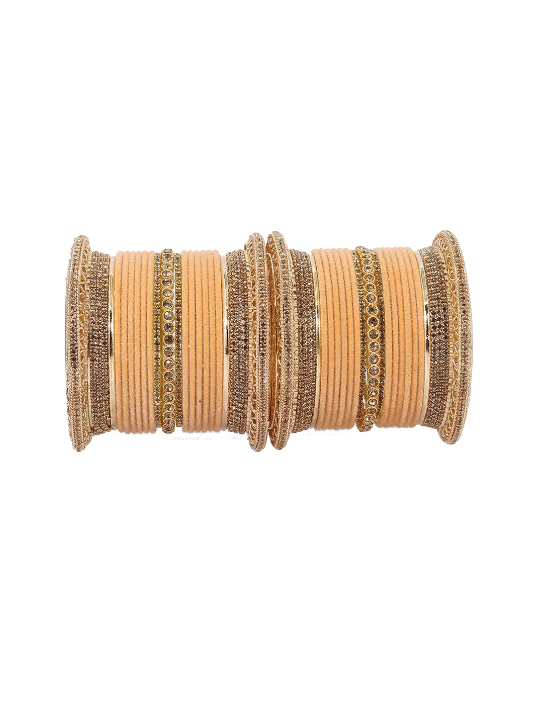 

ZULKA Set of 68 Metal with Zircon Gemstone and Velvet Studded Bangles I, Gold
