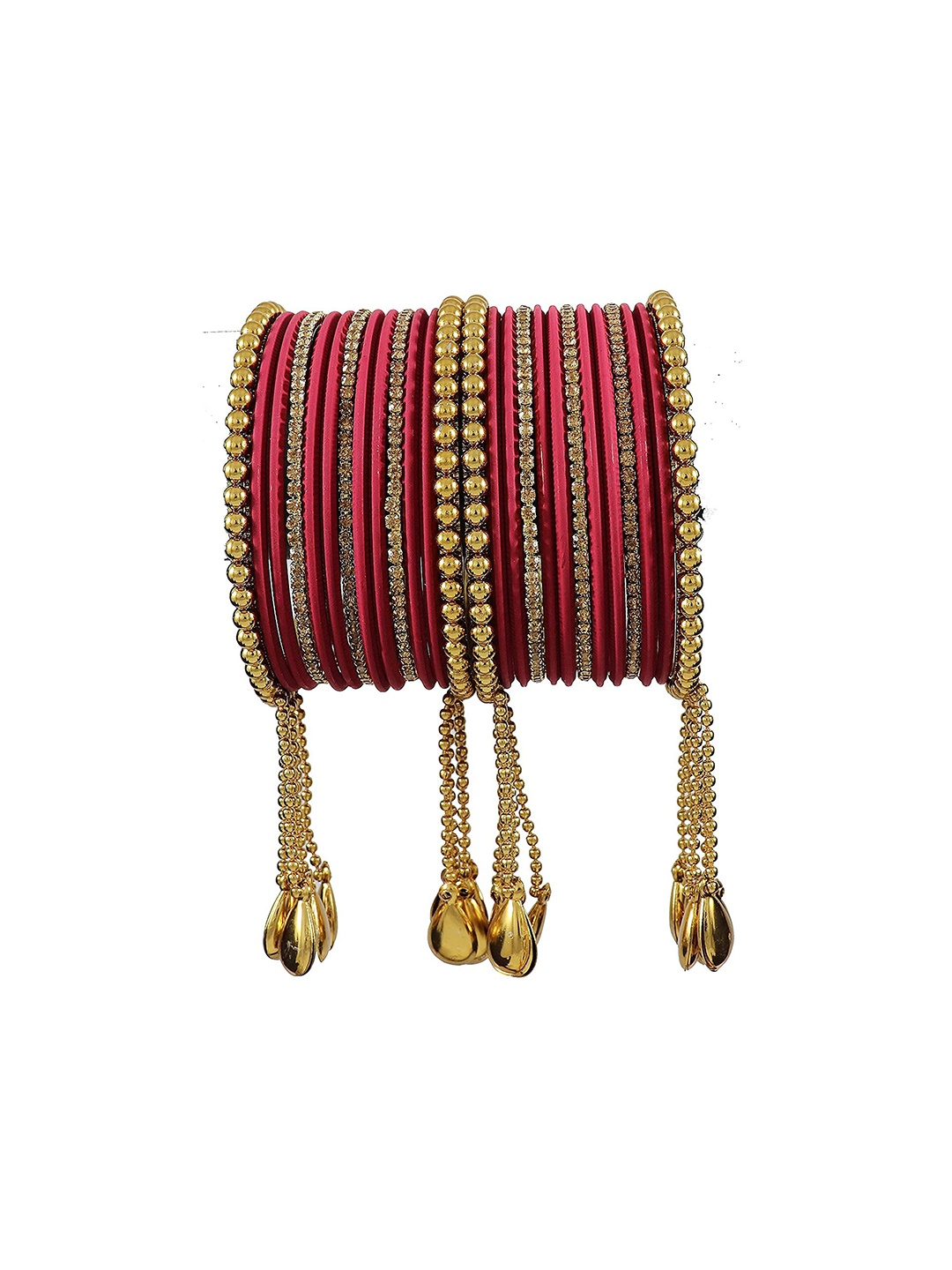 

ZULKA Set Of 26 Bangles Non-Precious Metal Zircon Gemstone Latkan Bangle, Peach