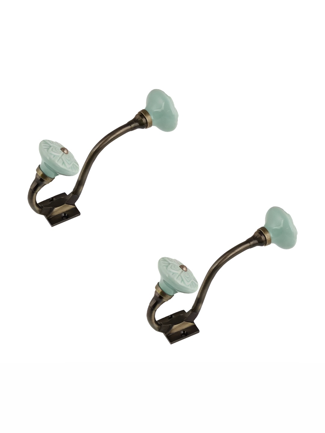 

IndianShelf Green 2 Pieces Ceramic Wheel Wall Hooks
