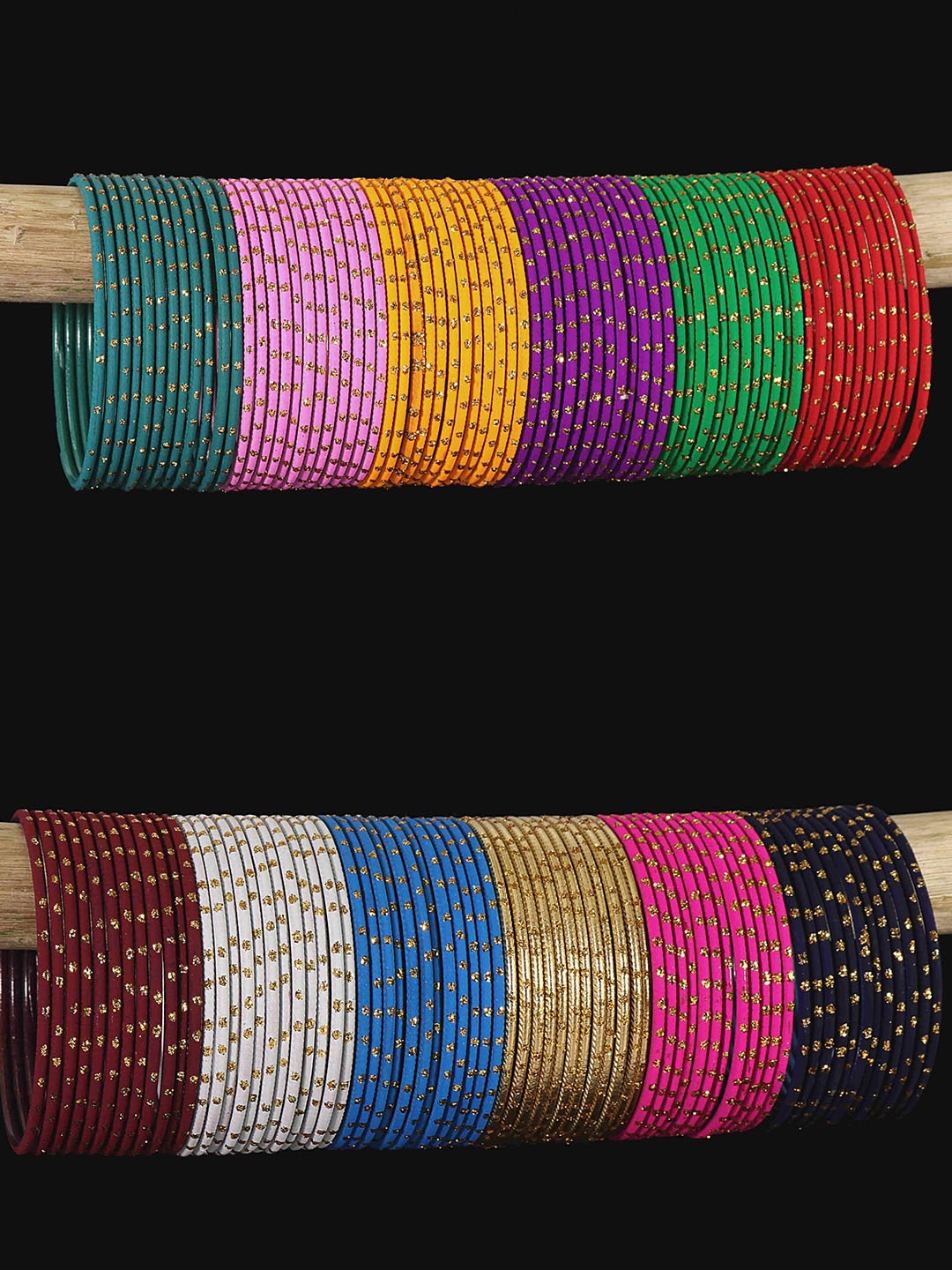 

ZULKA Set of 144 Latest Plain Metal Bangles with Golden Zari Work, Multi