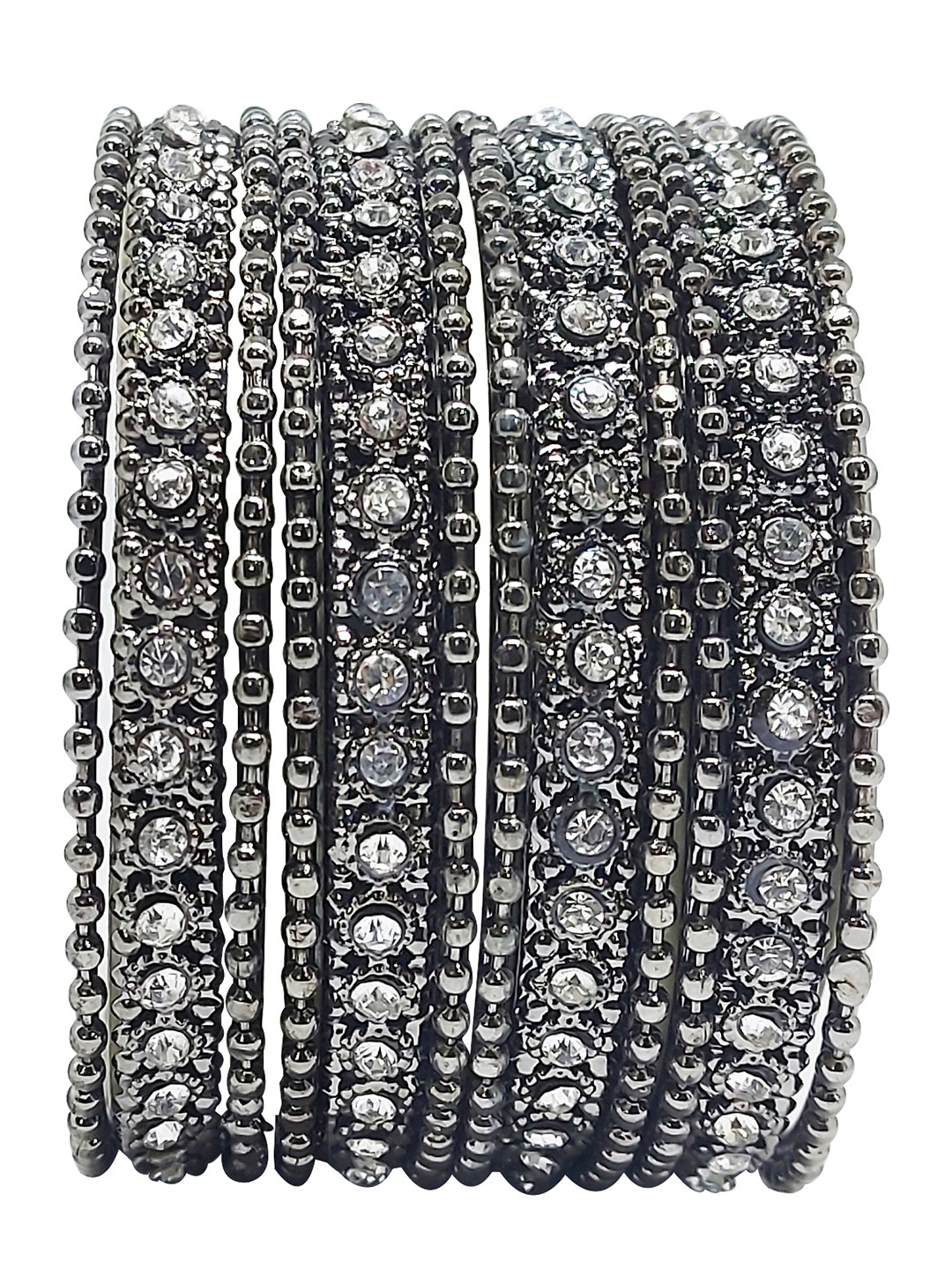 

CHRISHAN Set Of 12 Stone Studded Ball Chain Bangles, Black