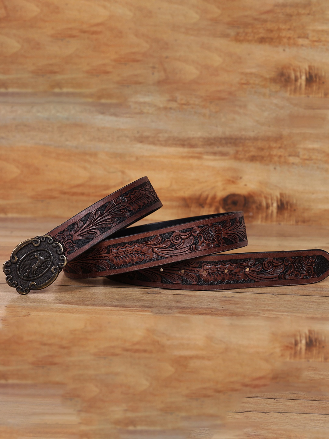 

Celtic Unisex Textured Leather Push Pin Belt, Brown