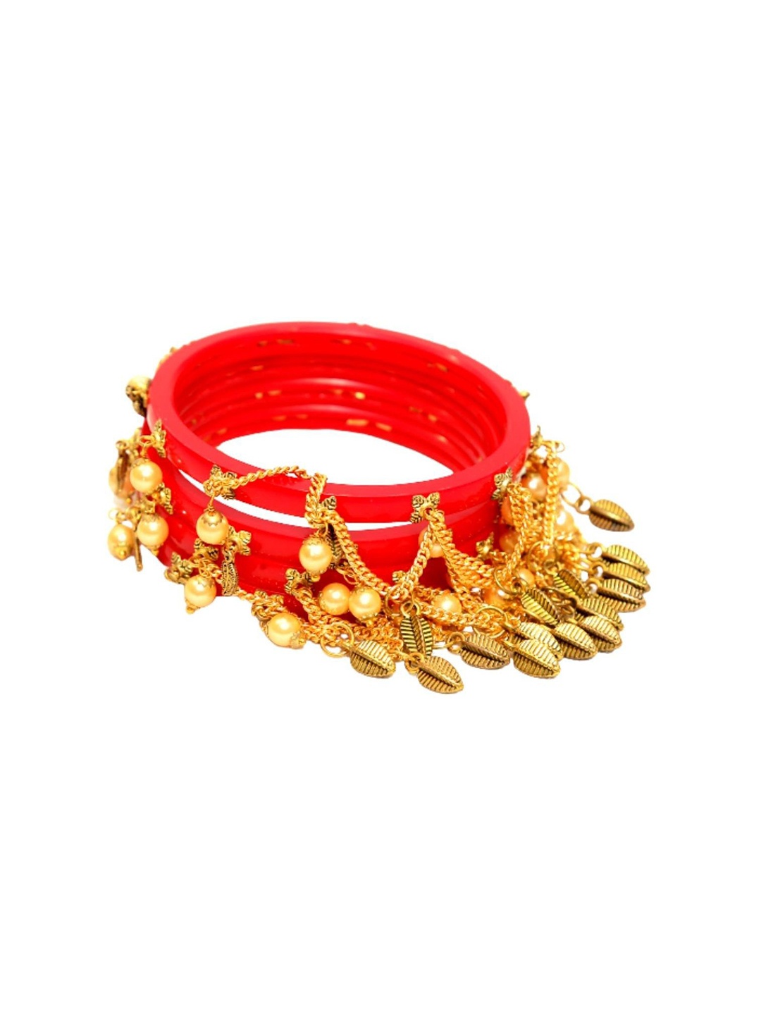 

Align Set of 4 Gold-Plated Pearl Beaded Bangles, Red
