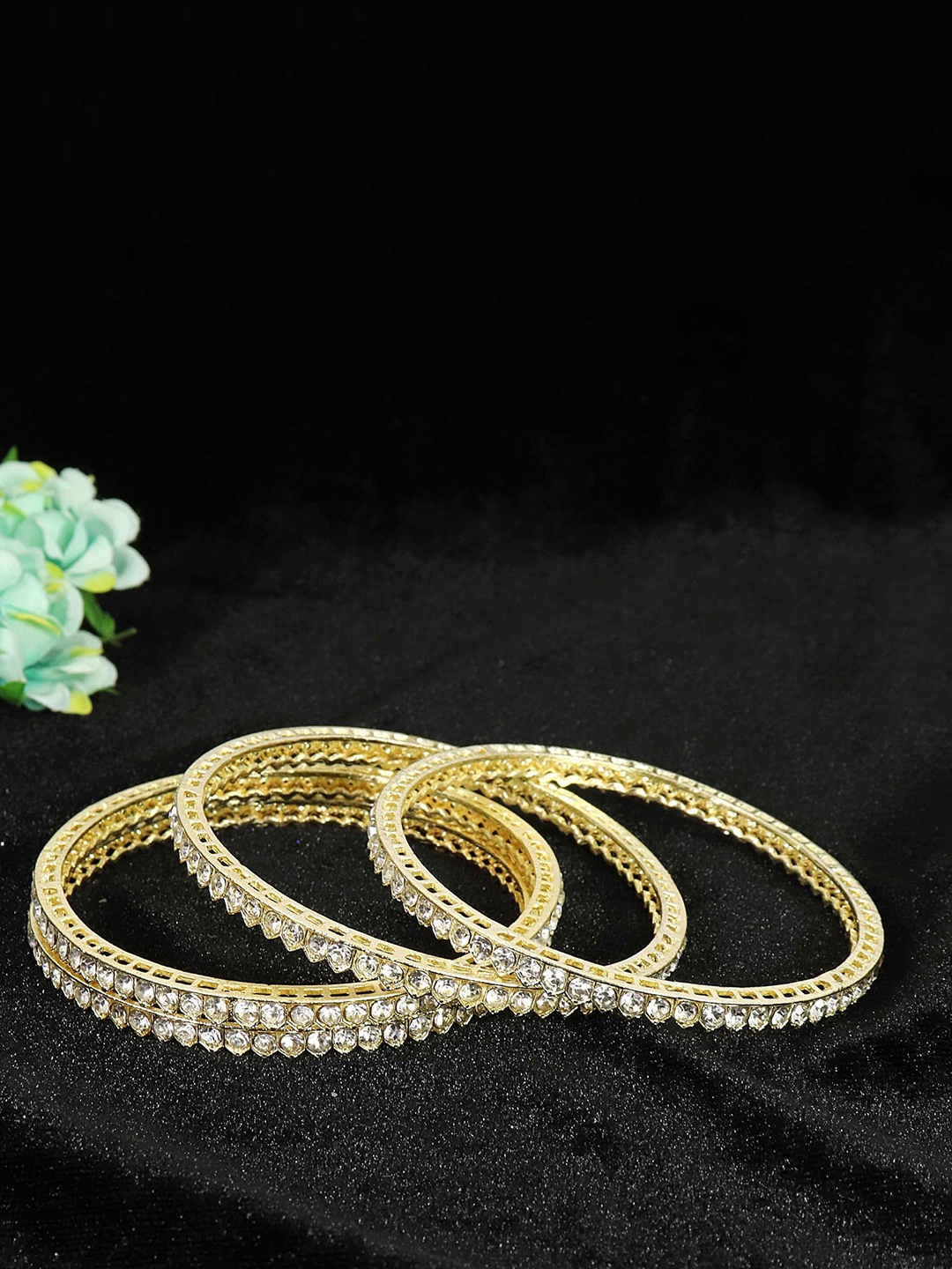 

ZULKA Set of 4 Premium Gold Plated Metal with Zircon Diamond Bangles