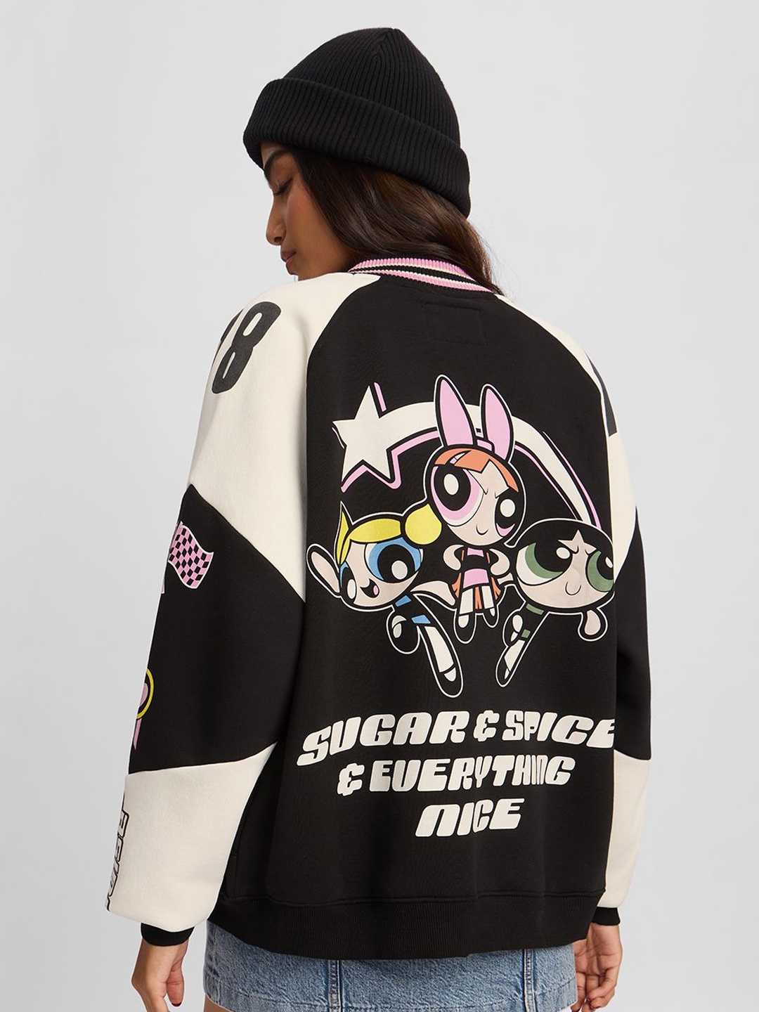 

The Souled Store Women Collarless Typography Printed Cotton Casual Varsity Jacket, Black