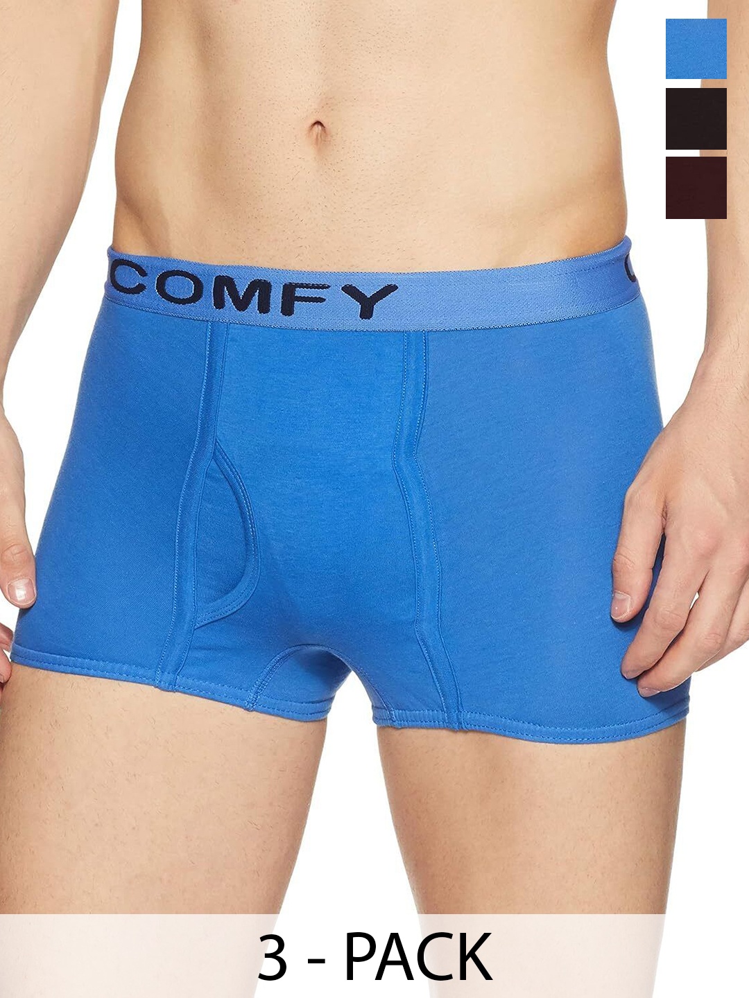 

AMUL COMFY Men Pack Of 3 Assorted Short Trunks Comfy-Plain-Mini-Trunk-OE-2-85, Blue