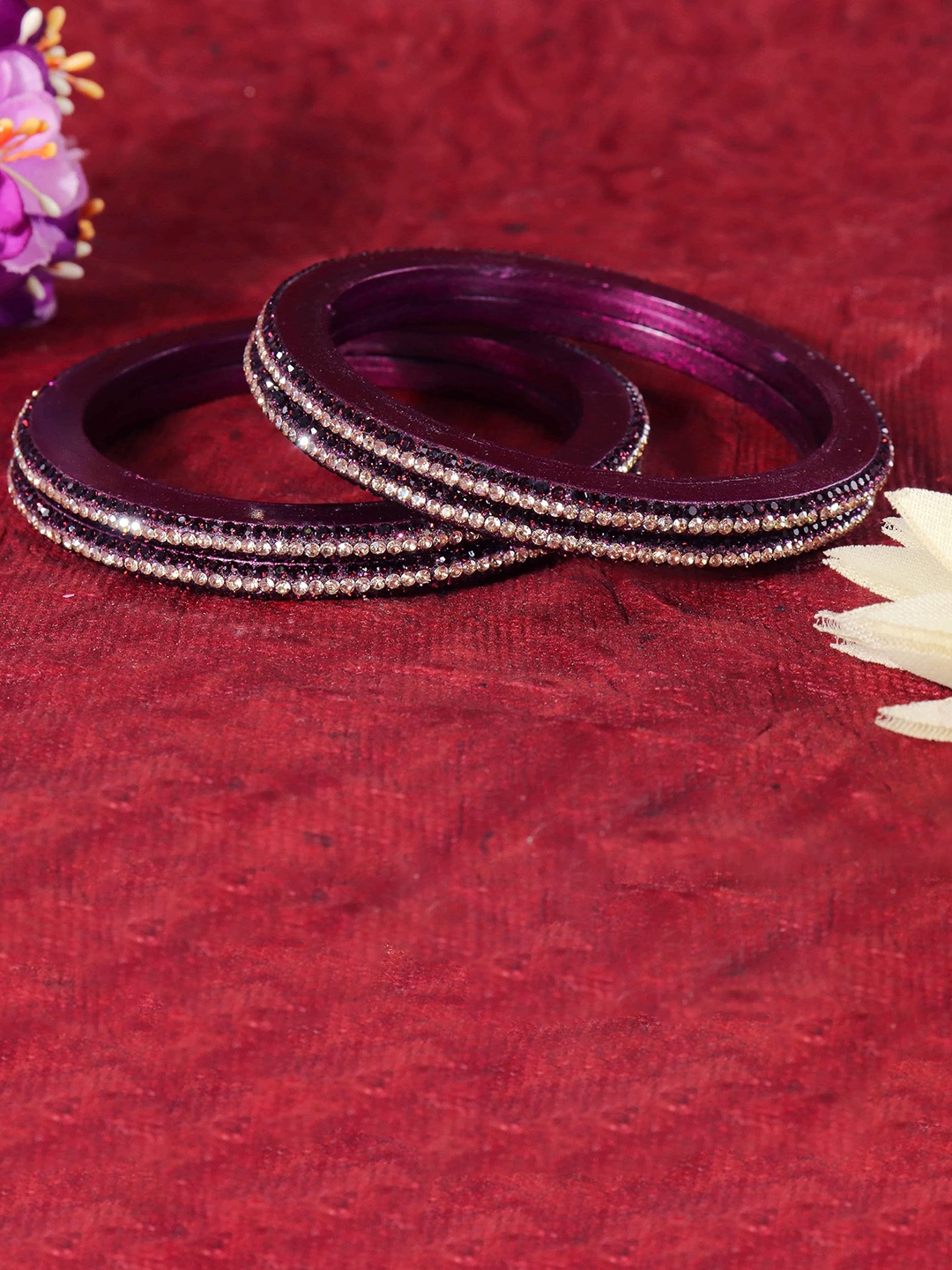 

ZULKA Set of 4 Lace Zircon Stone Studded Bangles, Purple