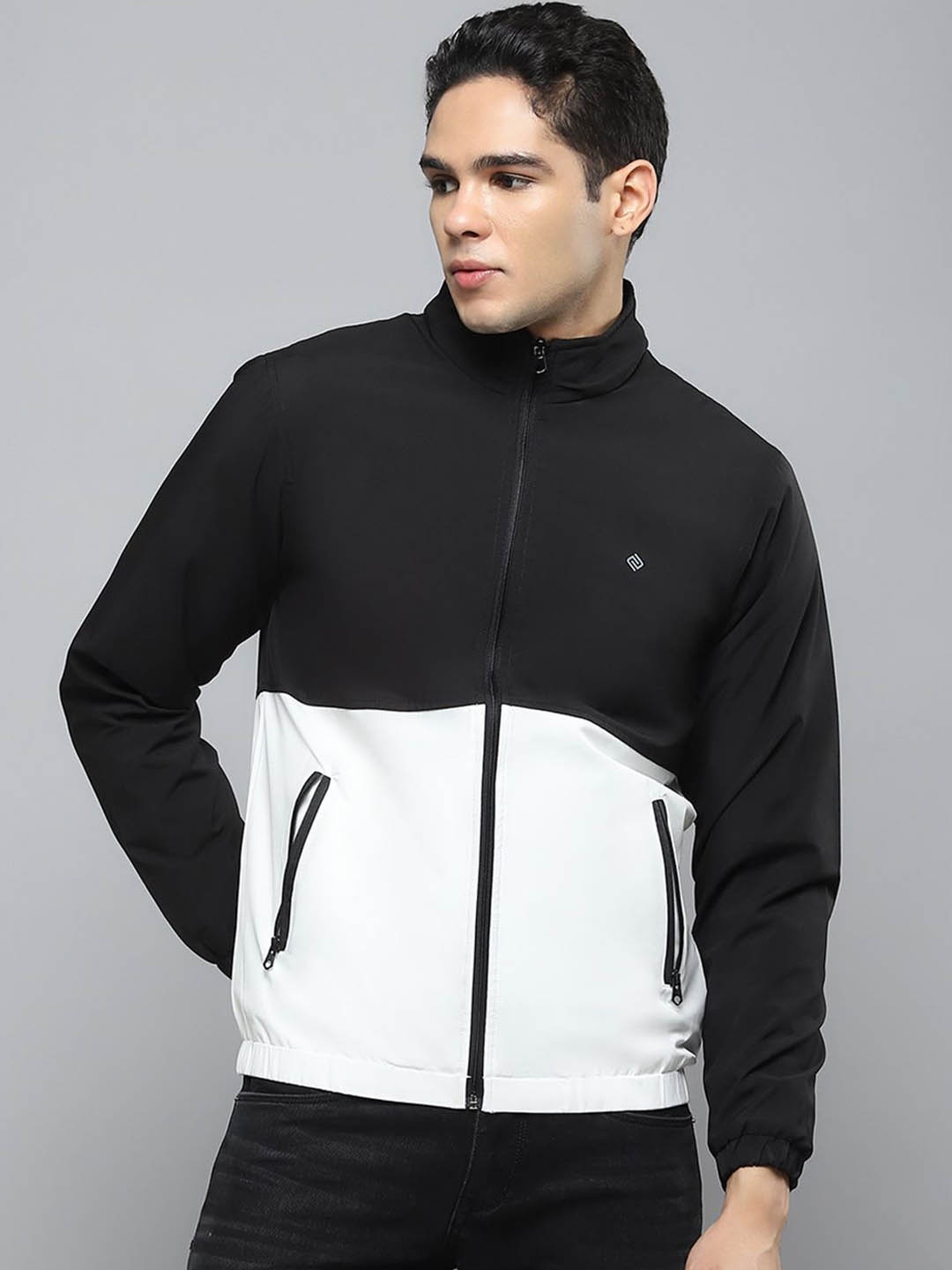 

Cloak & Decker Men Mock Collar Colourblocked Casual Sporty Jacket, Black
