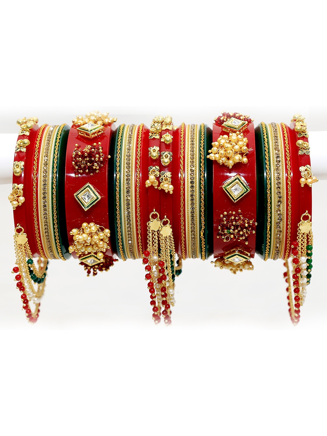 

Align Set Of 2 Gold-Plated Stone-Studded & Beaded Chuda Bangles