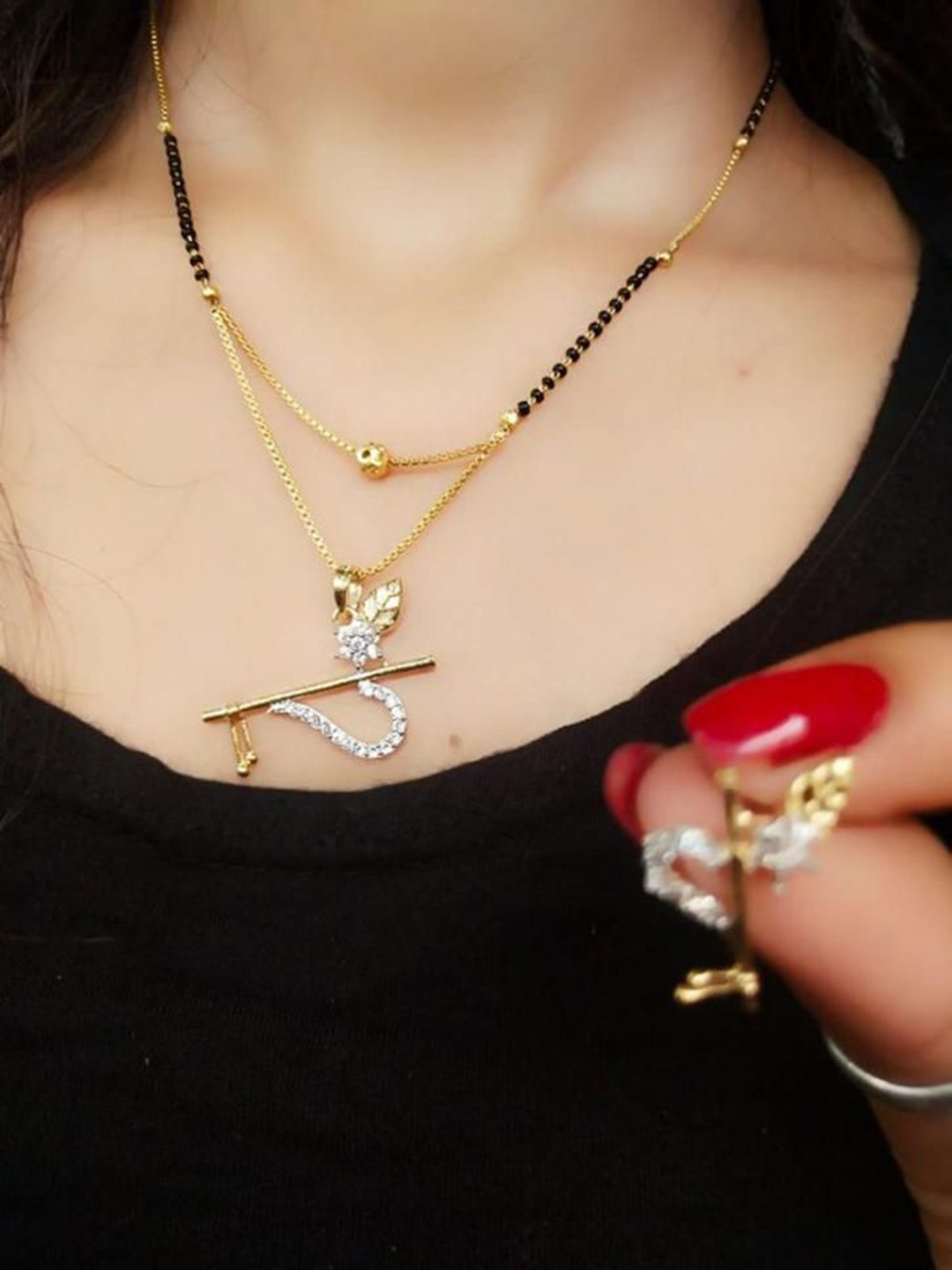 

SUNHARI Gold-Plated Mangalsutra, Black