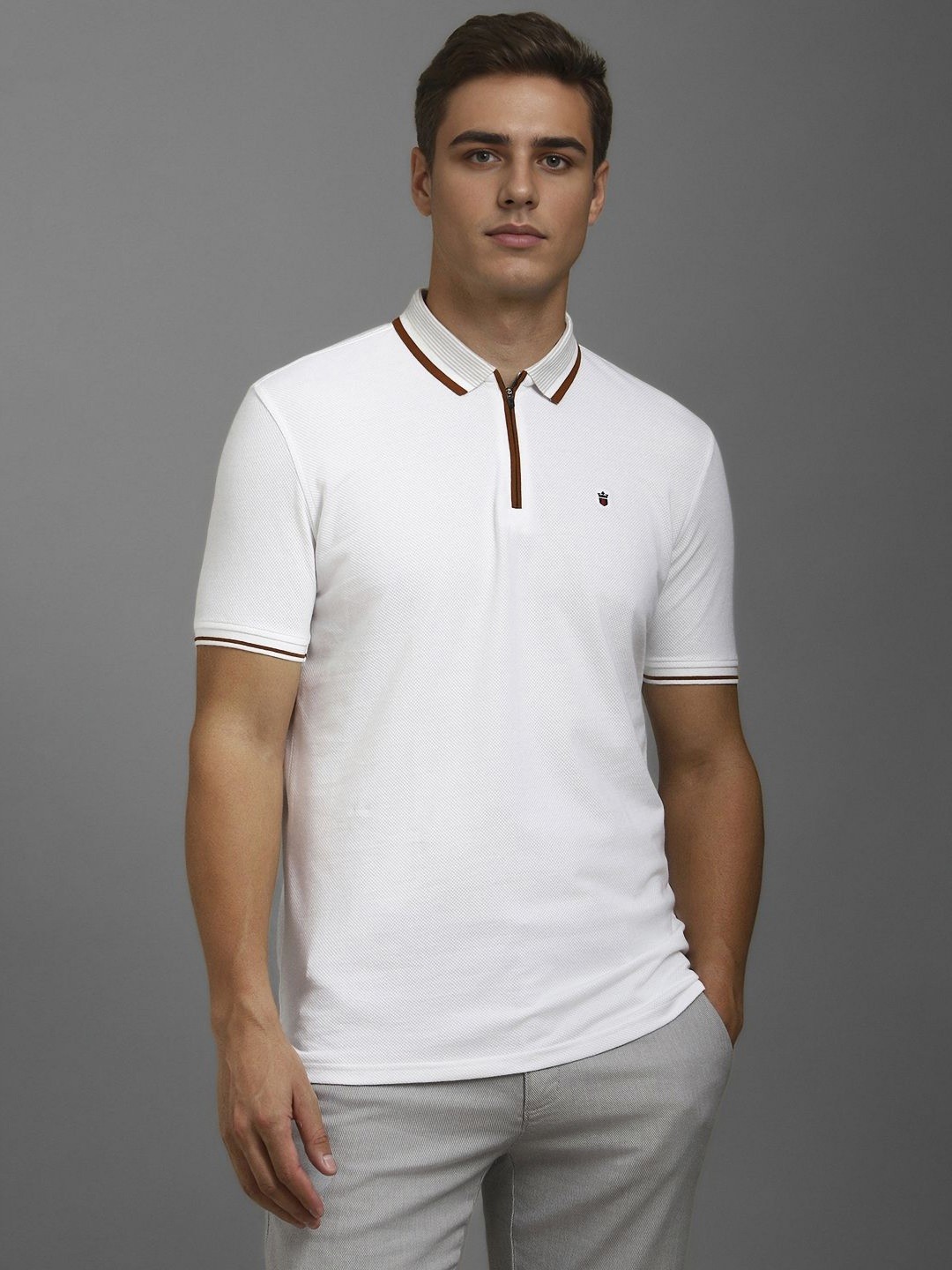 

Louis Philippe Sport Men Solid Polo Collar Slim Fit Cotton T-shirt, White