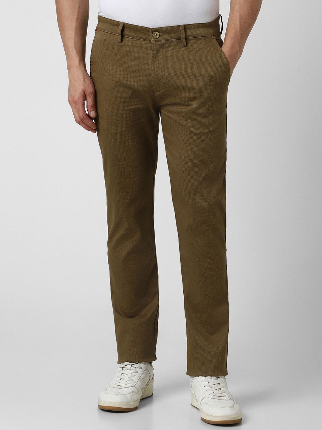 

Peter England Casuals Men Printed Super Slim Fit Trousers, Brown