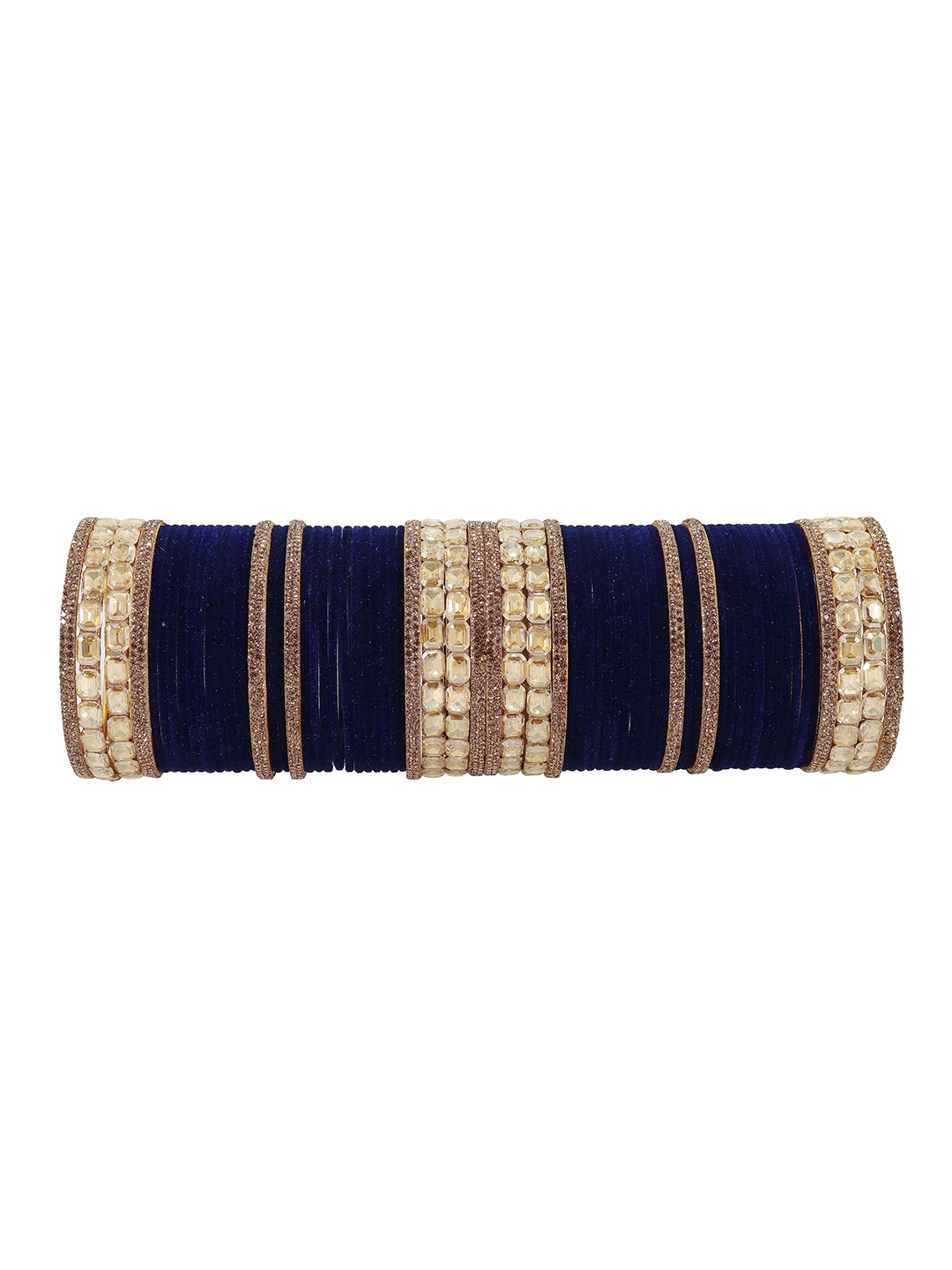 

ZULKA Set of 68 Metal with Zircon Gemstone Studded Velvet Bangles, Navy blue