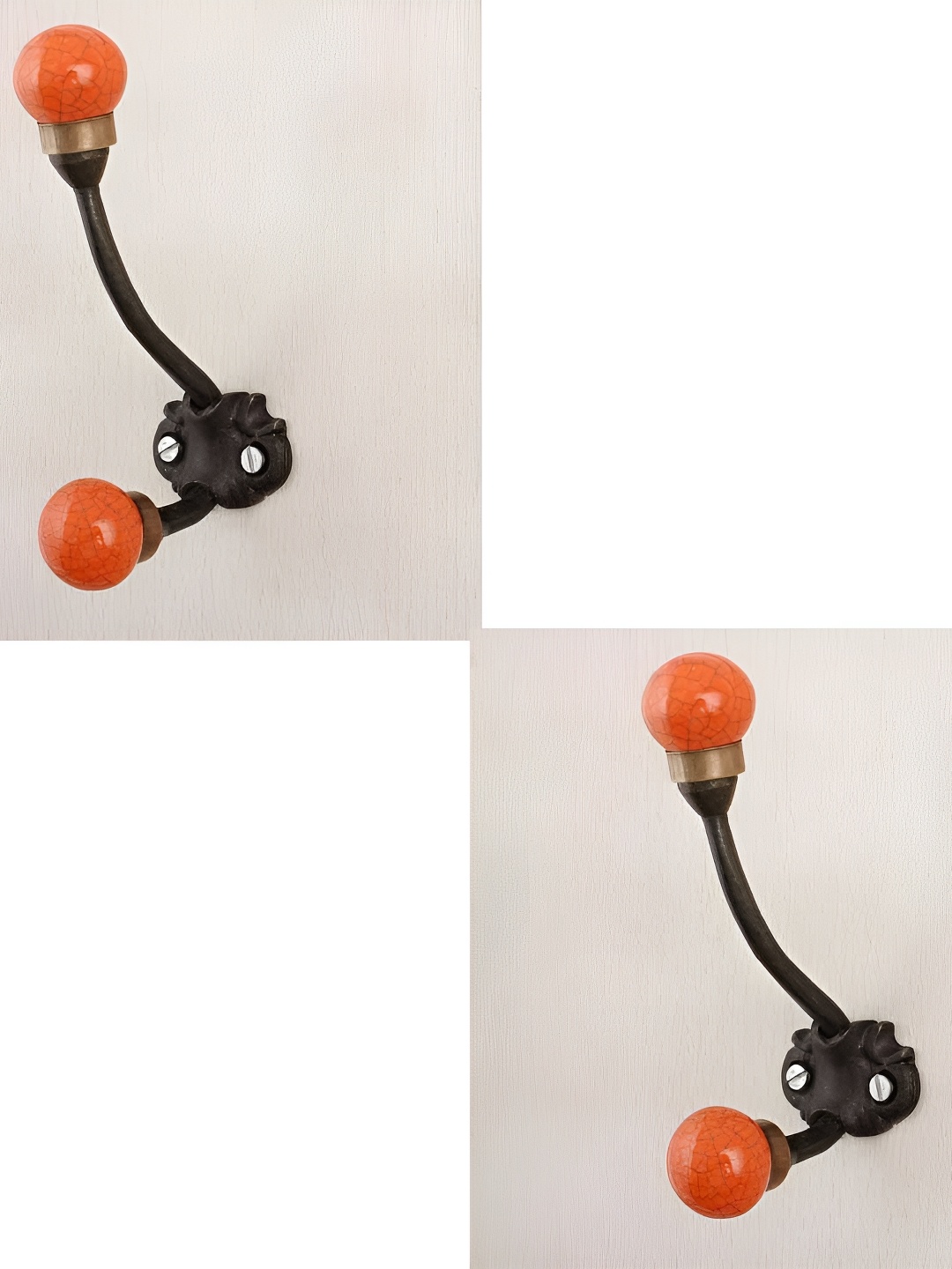 

IndianShelf Black & Orange-Coloured 2 Pieces Ceramic Crackle Wall Hooks