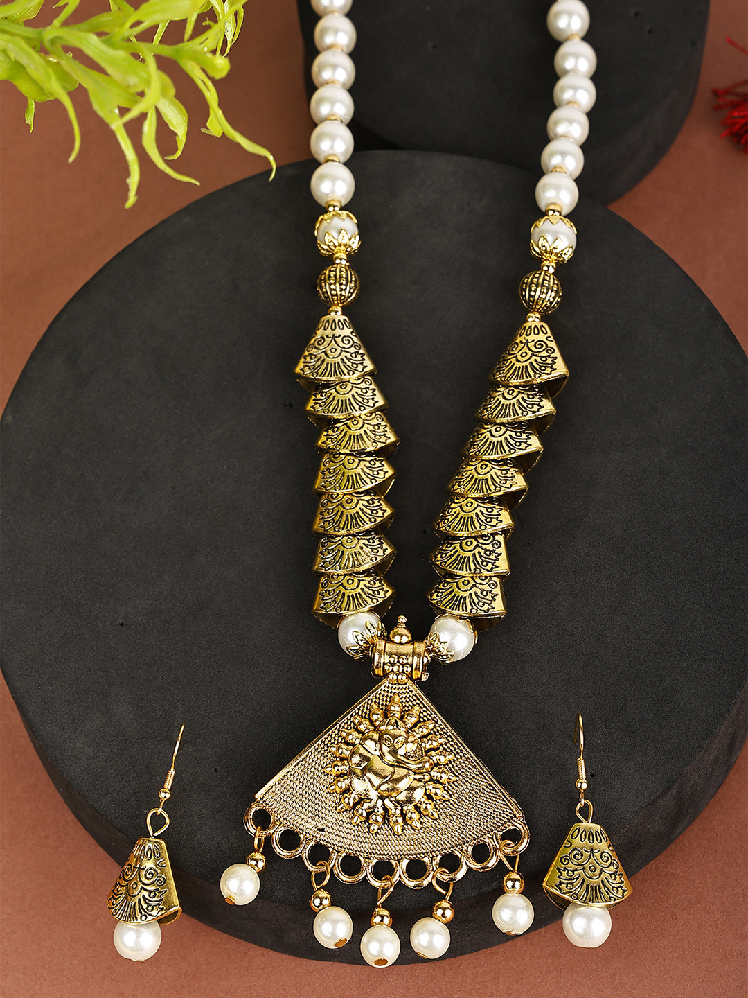 

SUNHARI Gold-Plated Beaded Necklace & Earrings
