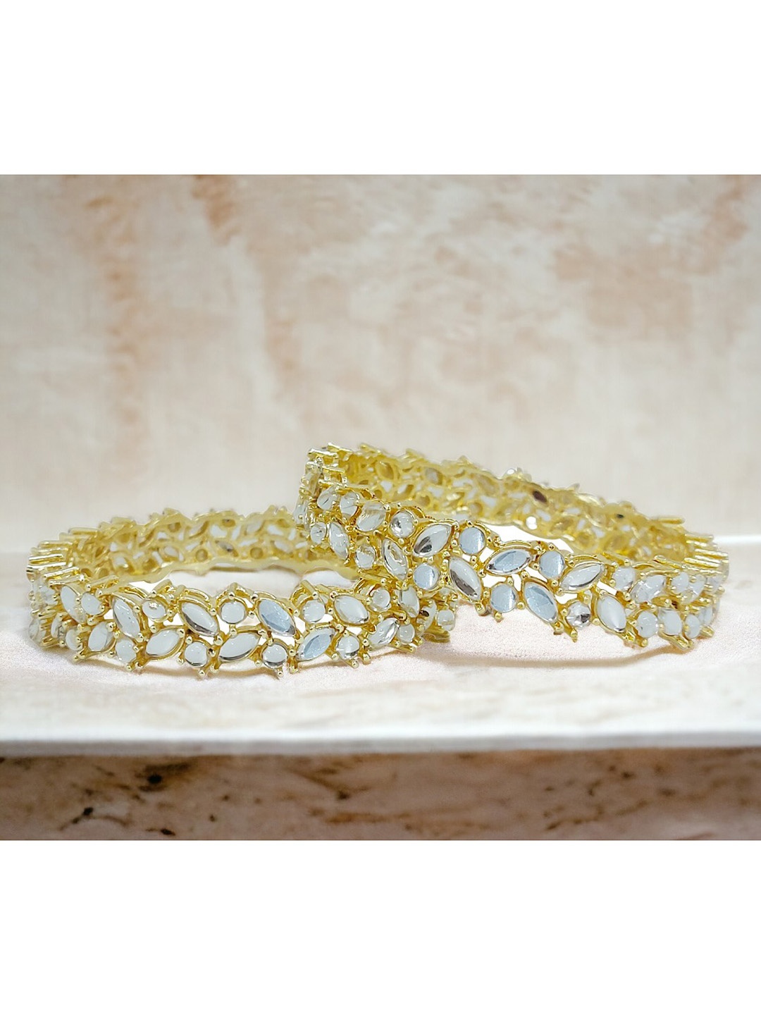 

CHRISHAN Set Of 2 Gold-Plated AD Studded Bangles