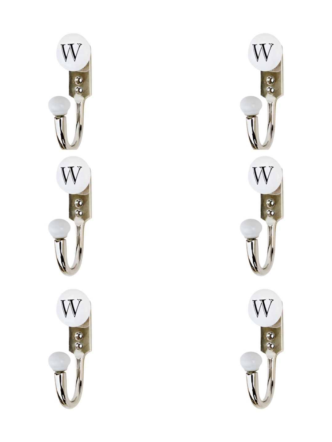 

IndianShelf White & Black 6 Pieces Ceramic & Zinc W Alphabet Wall Hooks