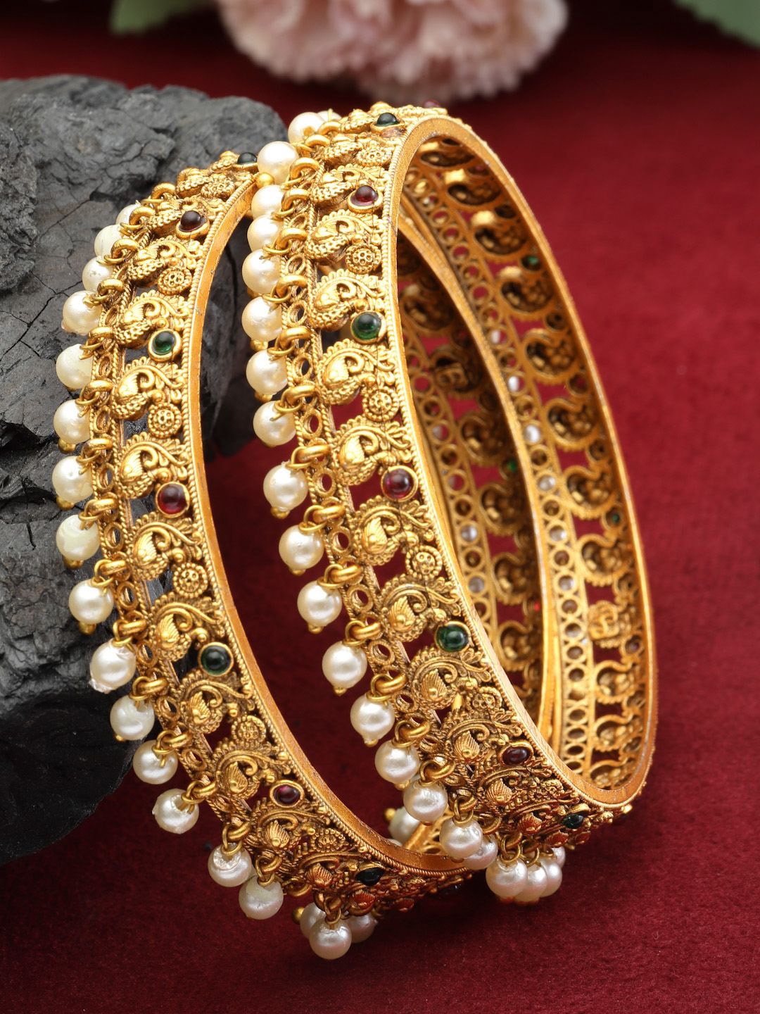 

PANASH Set Of 2 24 CT Gold Plated Handcrafted Antique Bangles