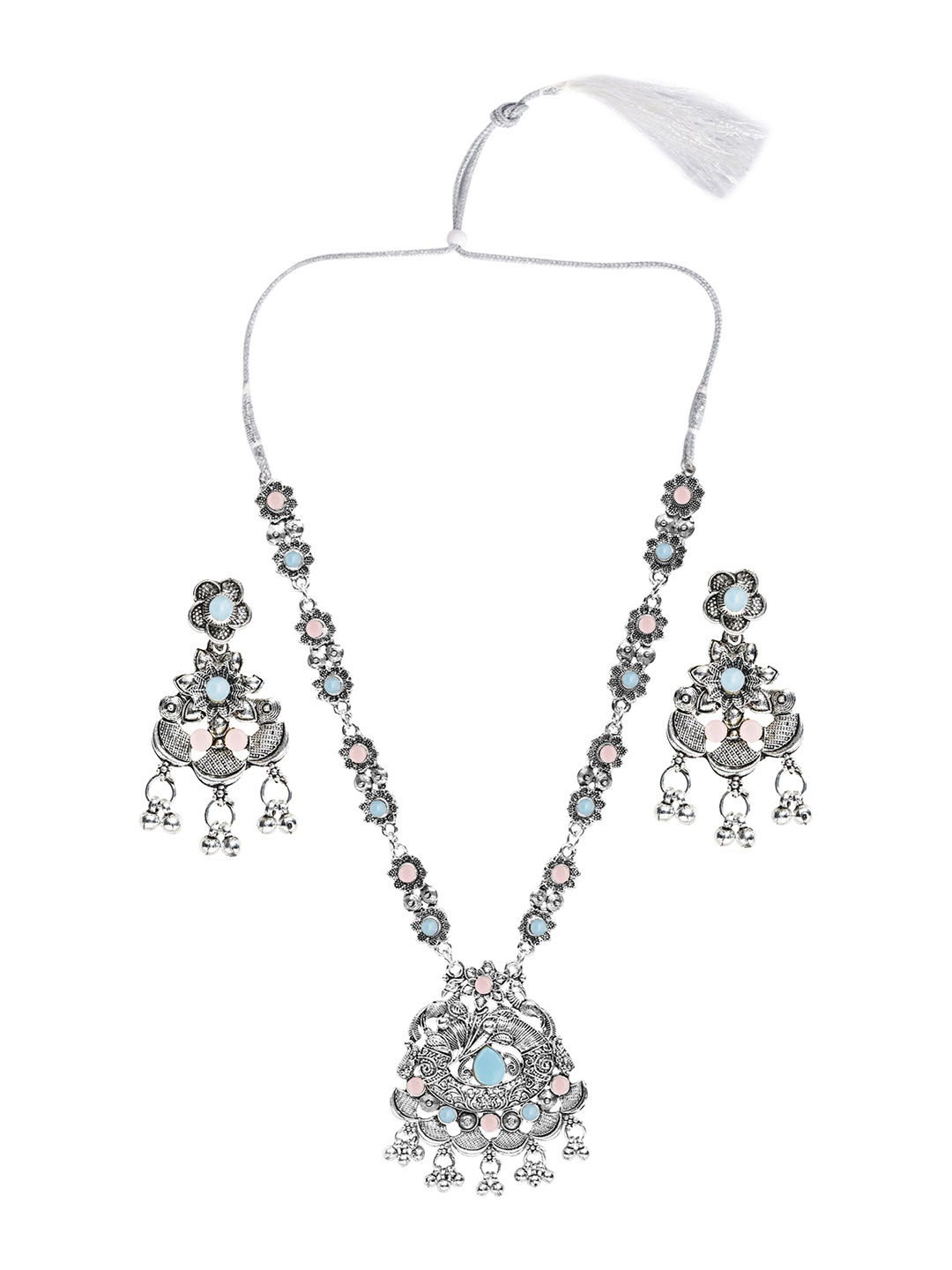 

SUNHARI German Silver Stone Studded & Beaded Jewellery Set