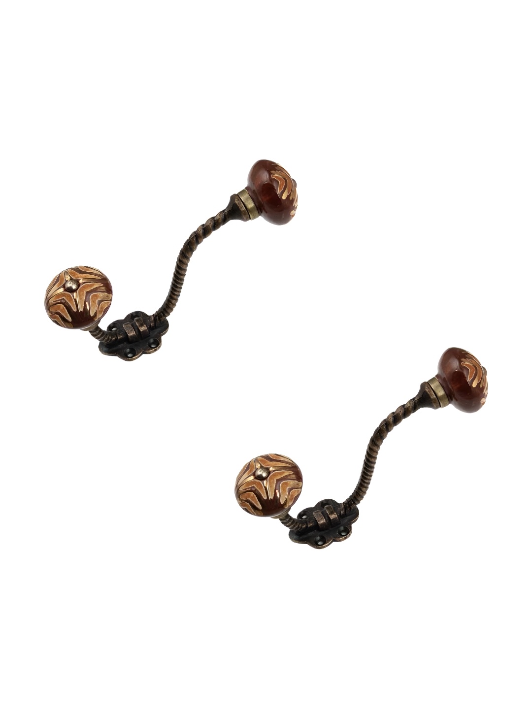 

IndianShelf Black & White 2 Pieces Floral Printed Ceramic Wall Hooks, Red